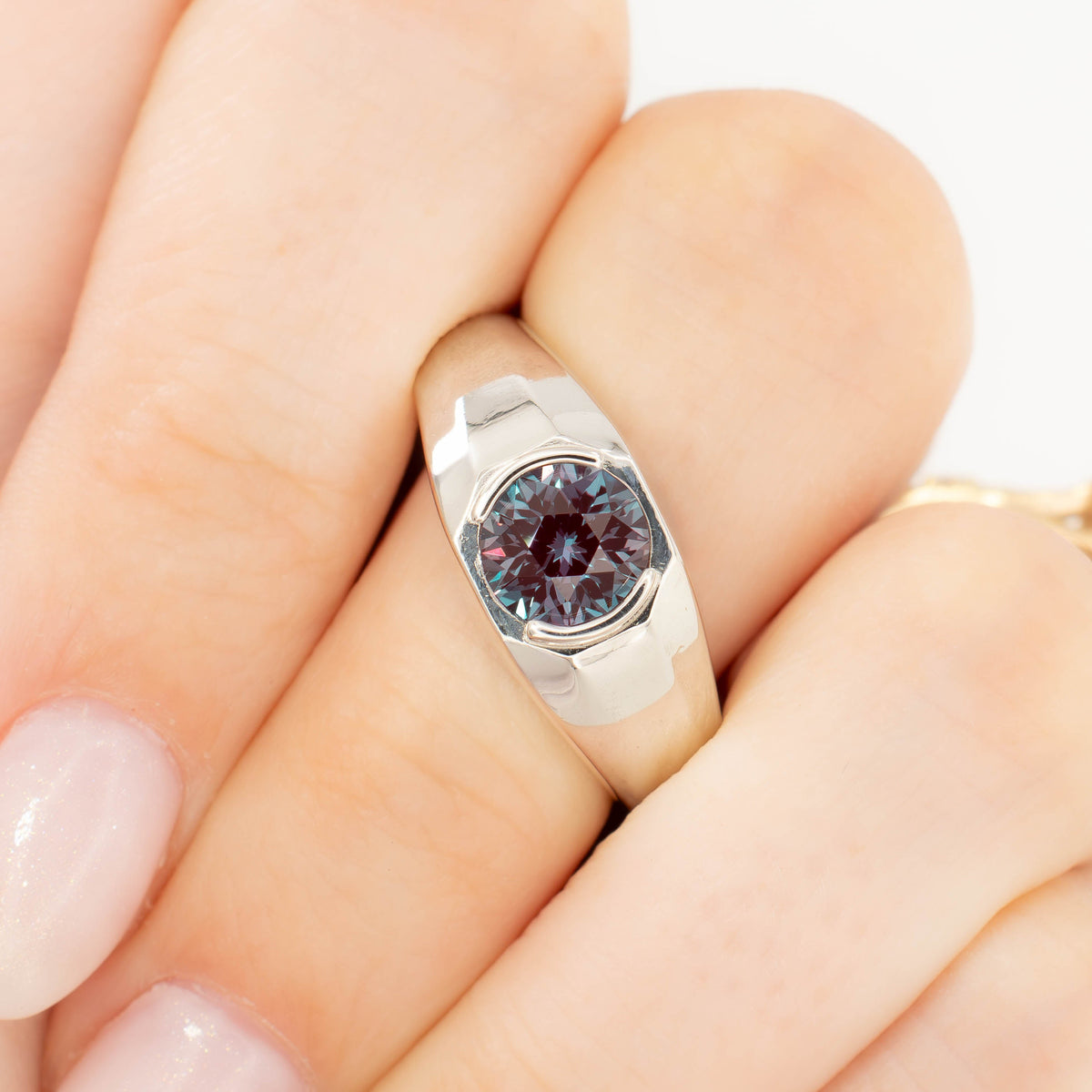 aspyn silver ring with round lab alexandrite