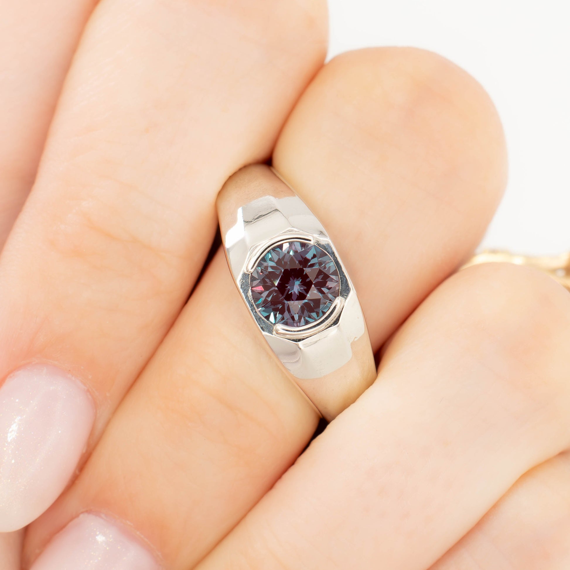 aspyn silver ring with round lab alexandrite