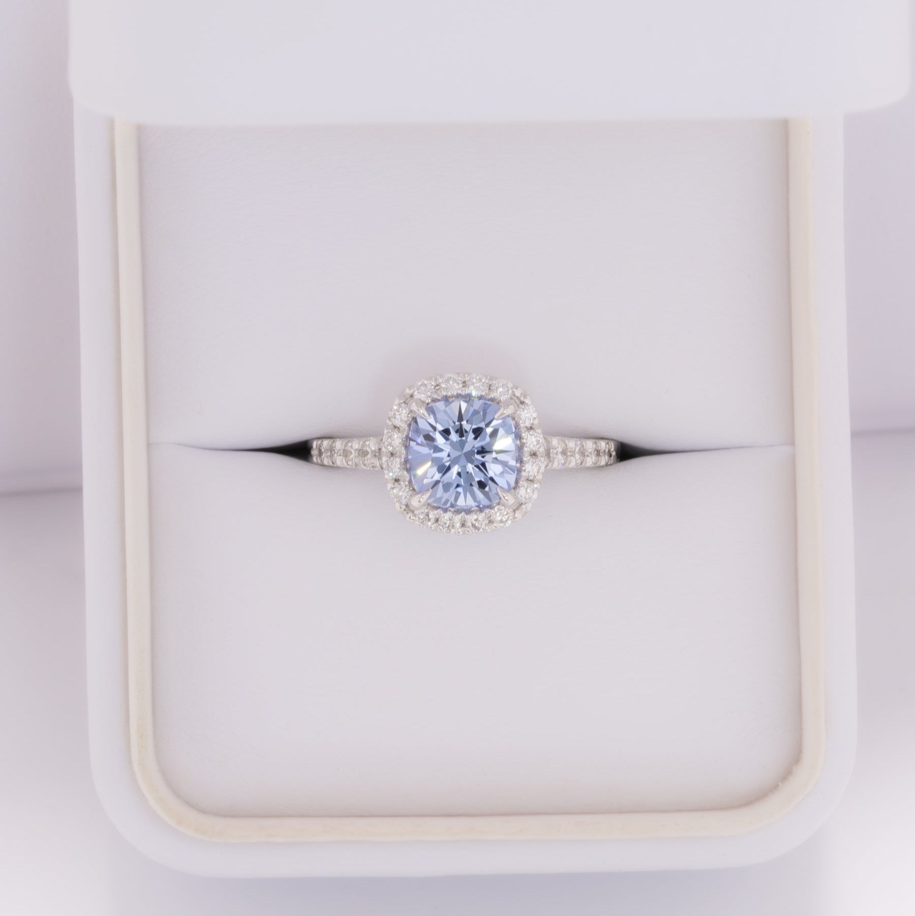 athena halo engagement ring with cushion blue lab sapphire 