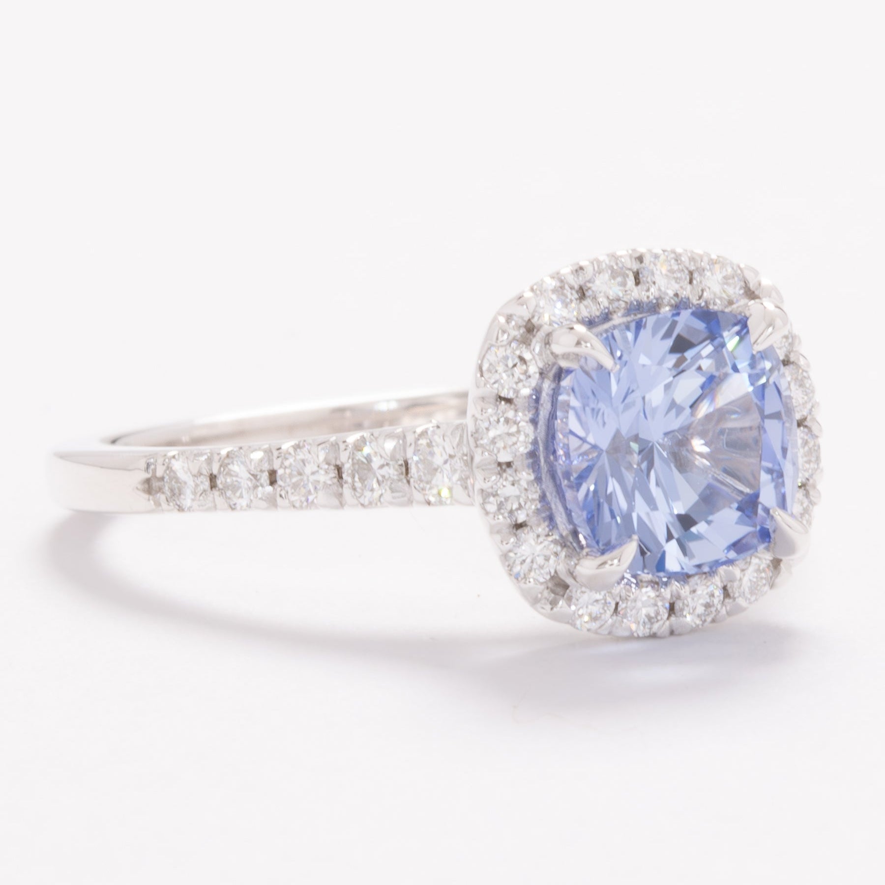athena halo engagement ring with cushion blue lab sapphire 