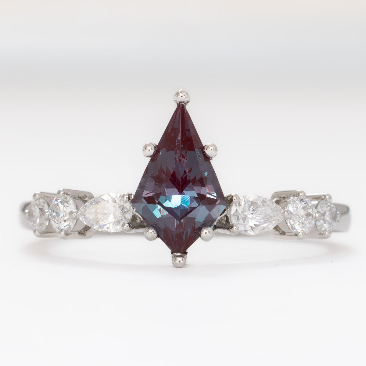 aurelia accented ring in white gold with kite cut lab alexandrite