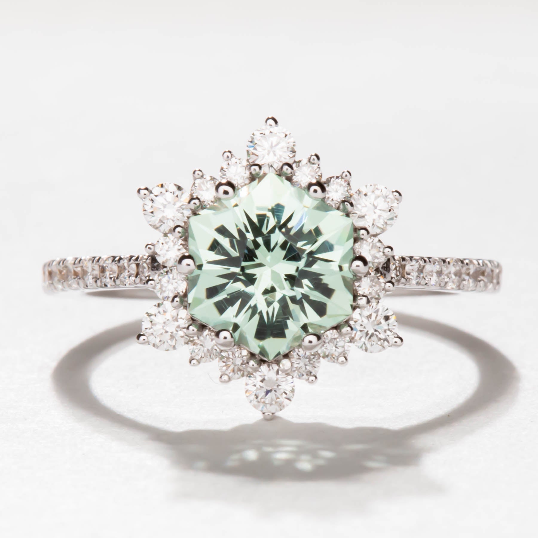 aurora engagement ring snowflake inspired with mint lab sapphire