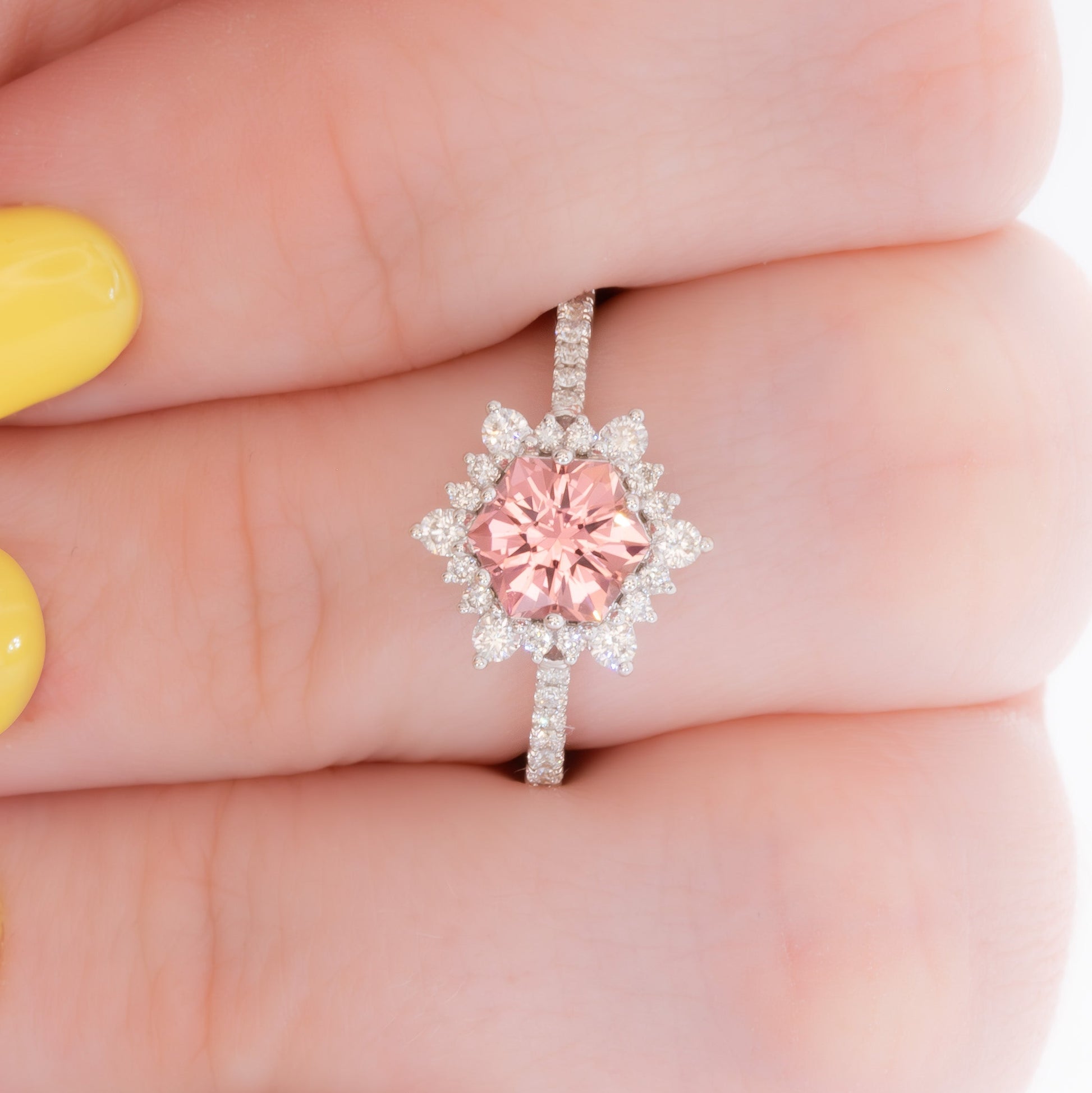 aurora halo snowflake inspired engagement ring