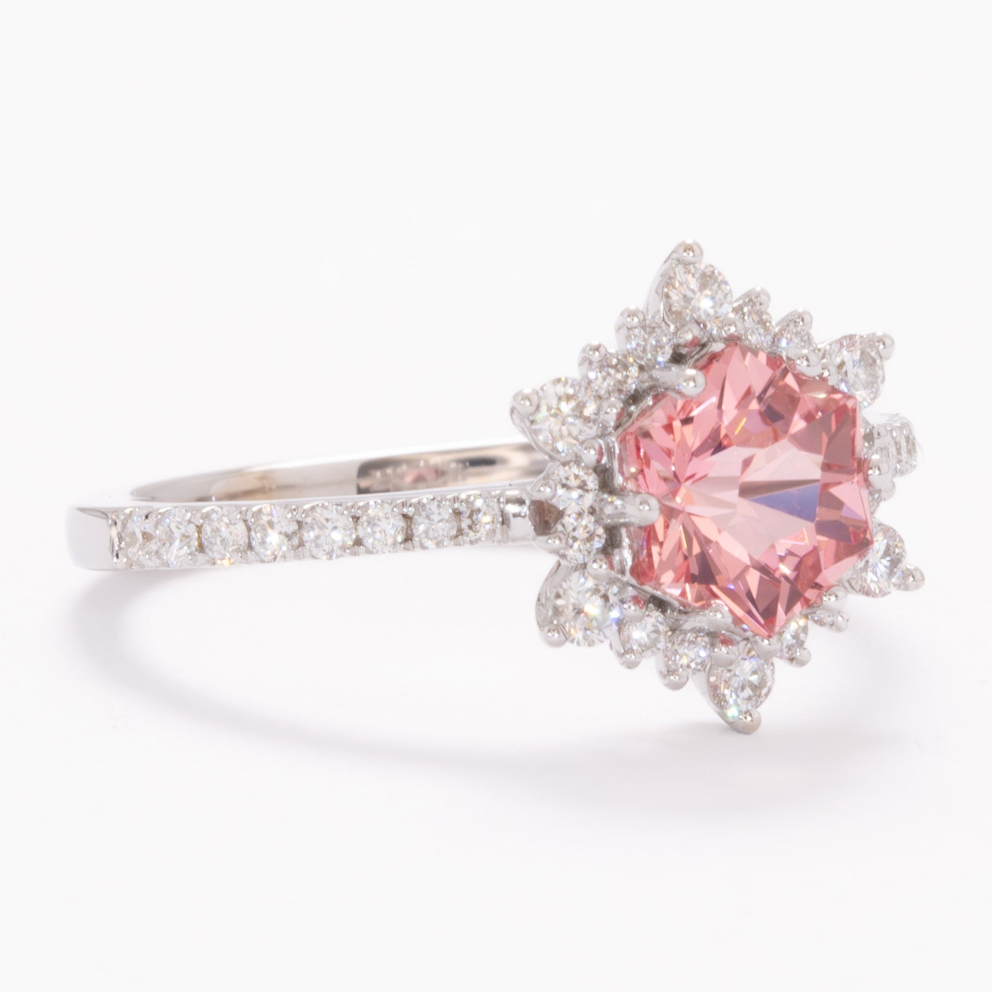 aurora halo snowflake inspired engagement ring