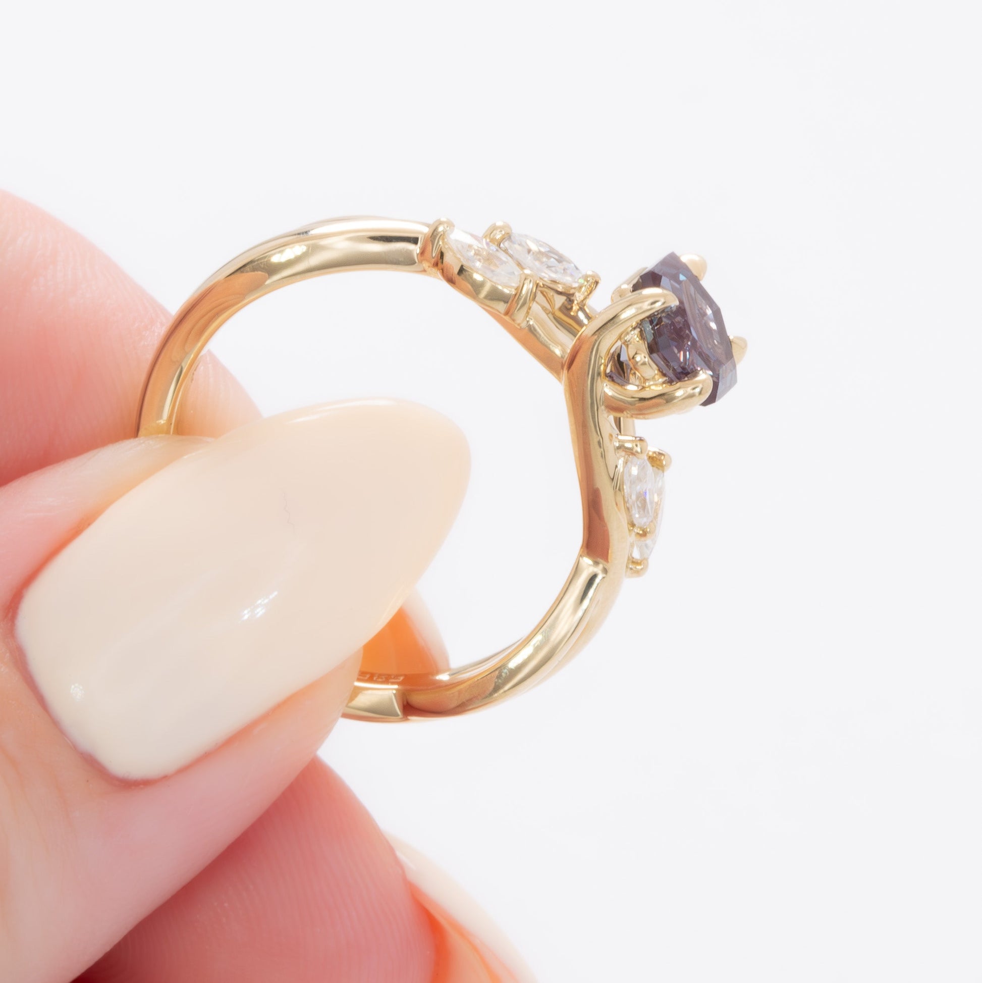 avani nature inspired engagement ring with hex cut lab alexandrite