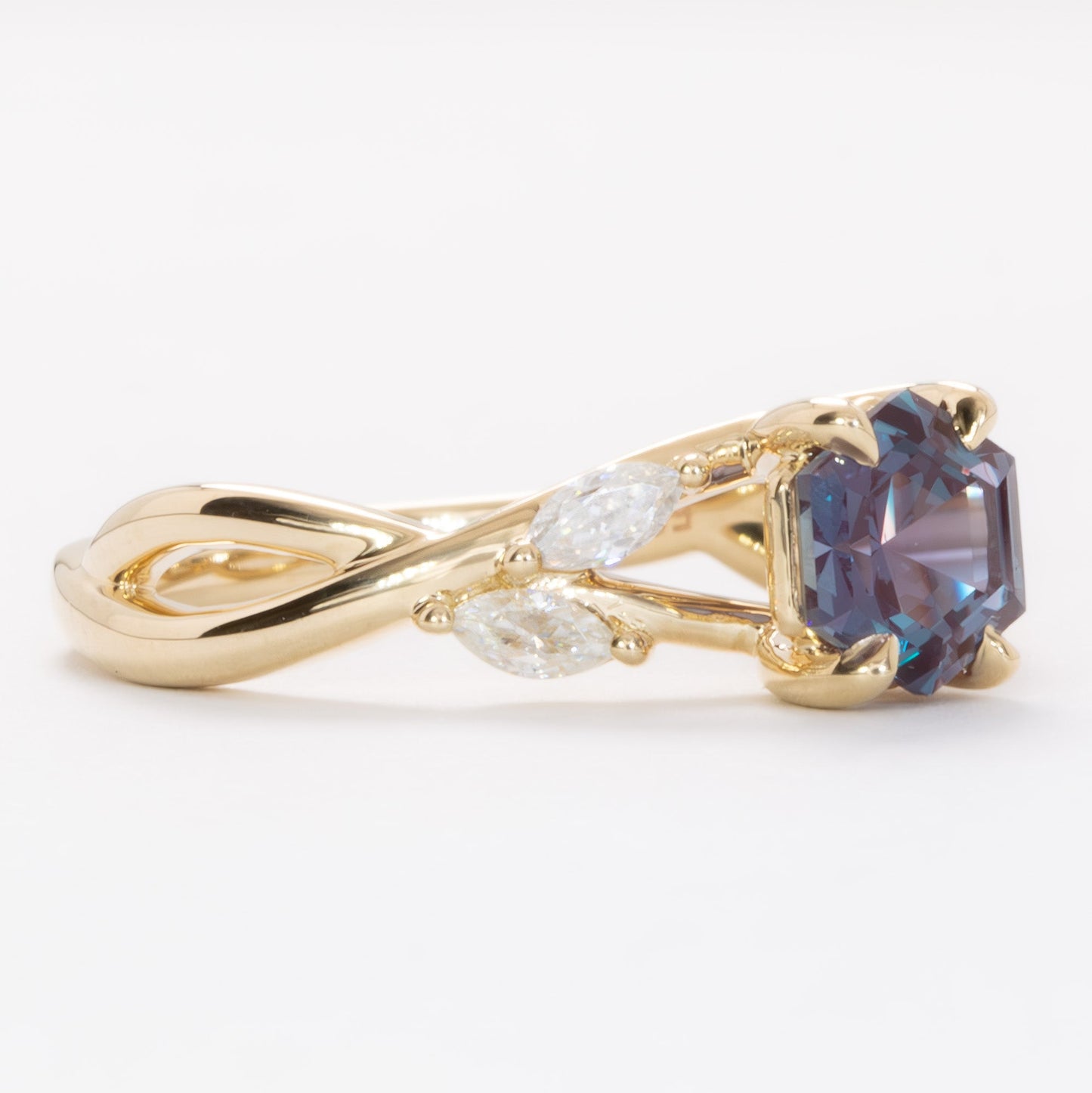 avani nature inspired engagement ring with hex cut lab alexandrite