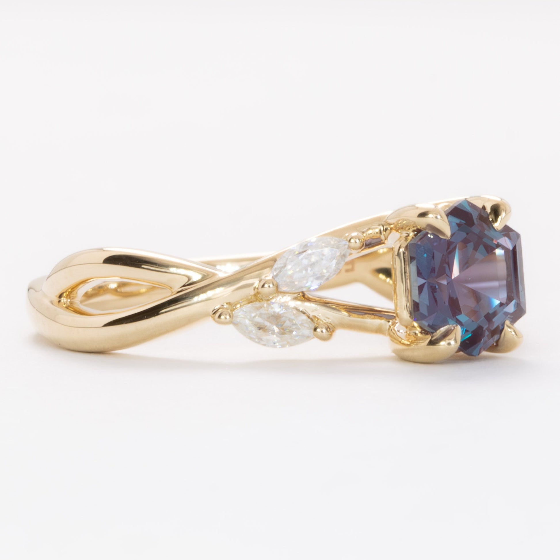 avani nature inspired engagement ring with hex cut lab alexandrite