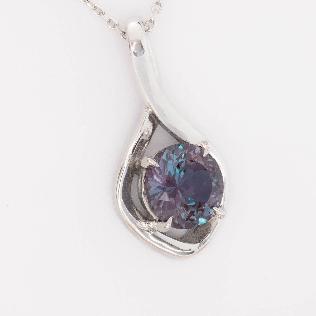 avery infinity necklace in white gold with round lab alexandrite
