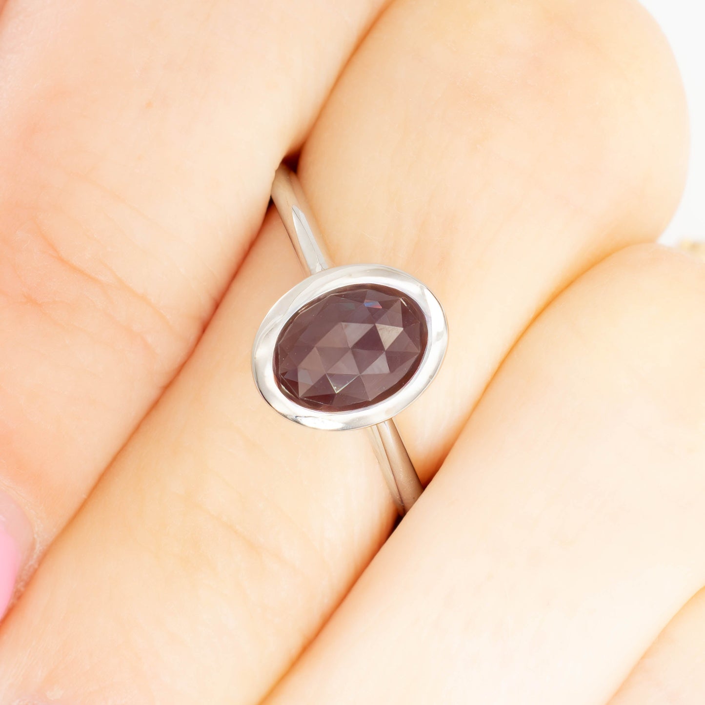 baila ring in white gold with oval rose cut lab alexandrite