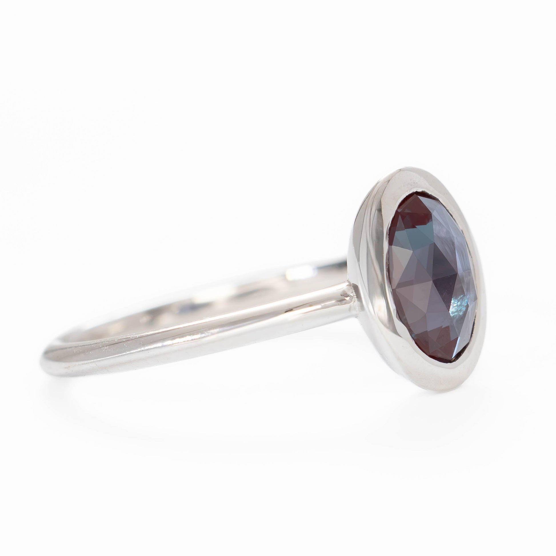 baila ring in white gold with oval rose cut lab alexandrite