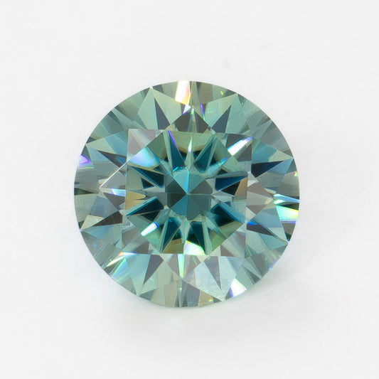 blue-green moissanite round brilliant