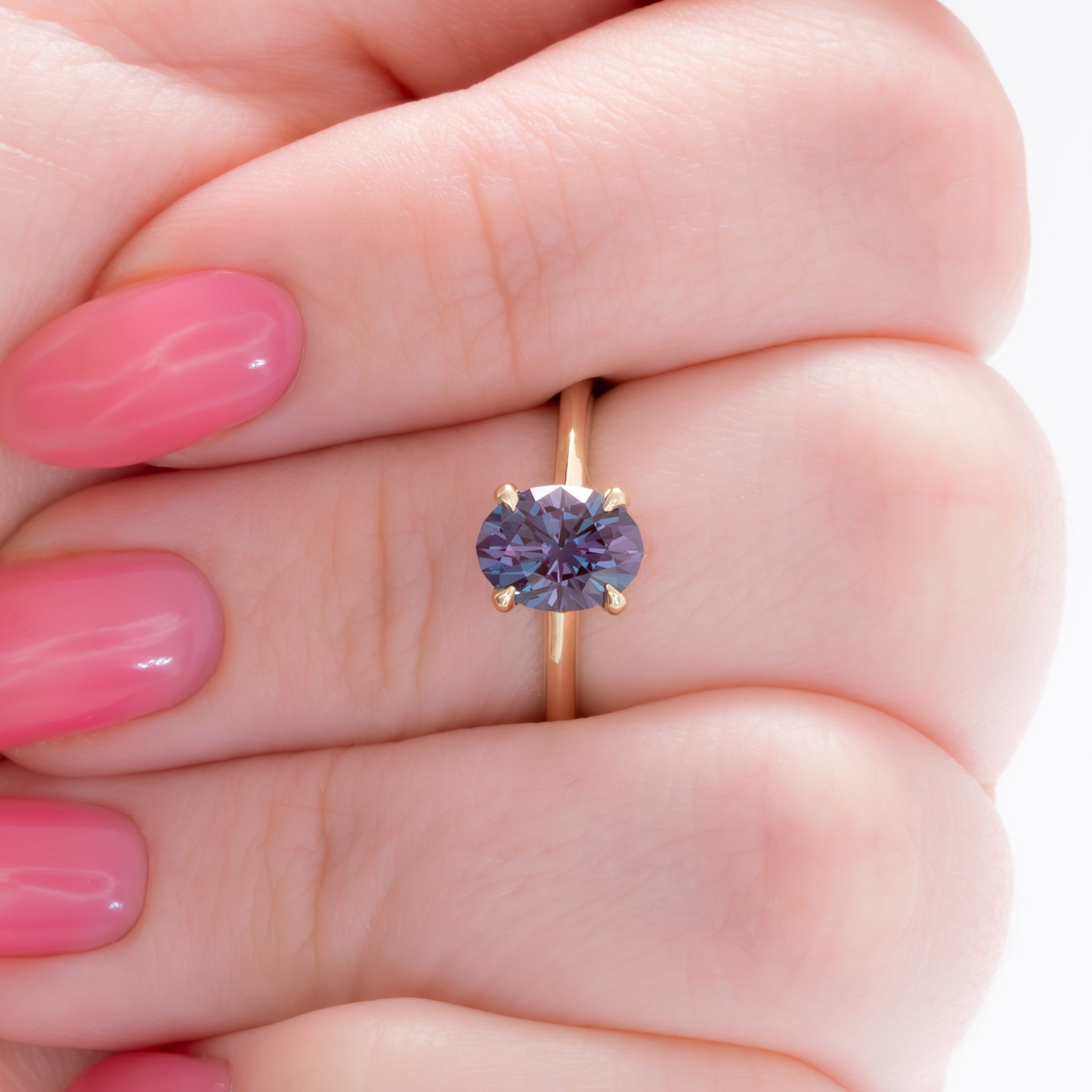 bree solitaire engagement ring in yellow gold and oval lab alexandrite