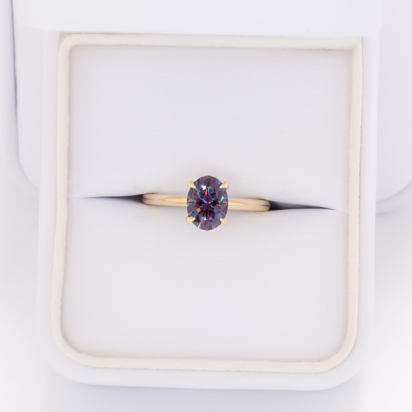bree solitaire engagement ring in yellow gold and oval lab alexandrite