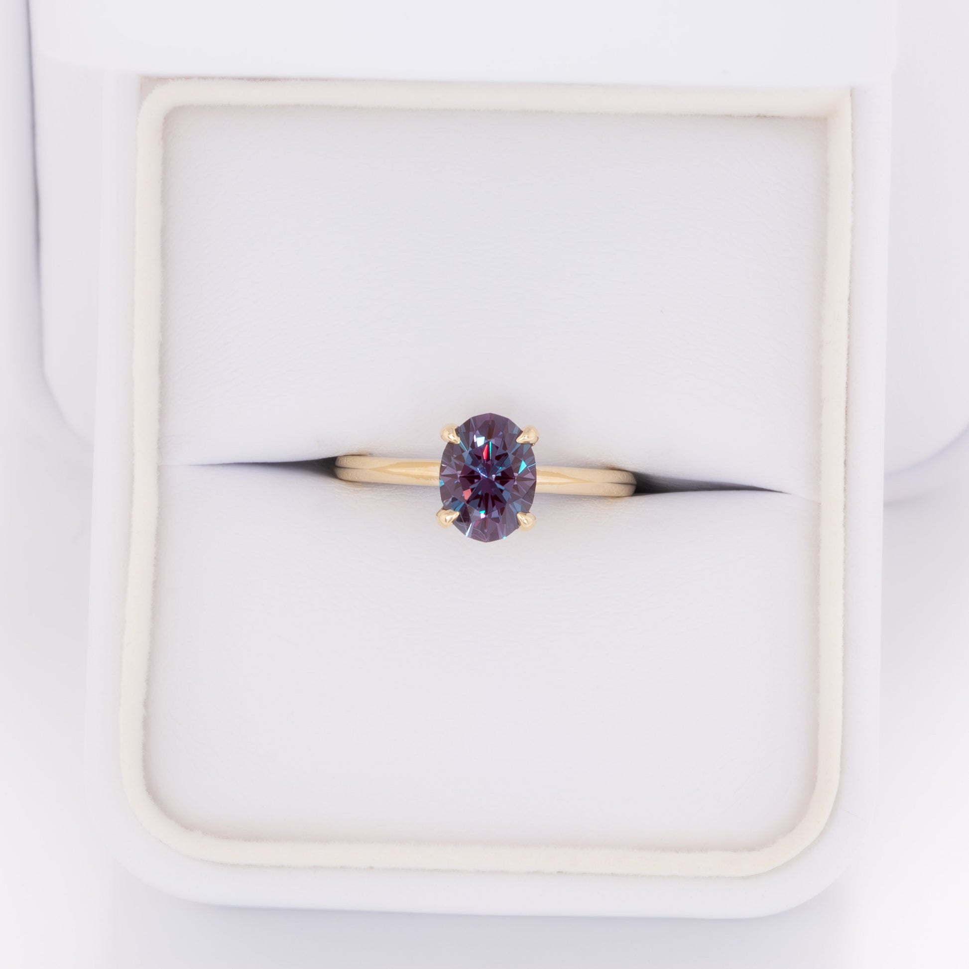 bree solitaire engagement ring in yellow gold and oval lab alexandrite