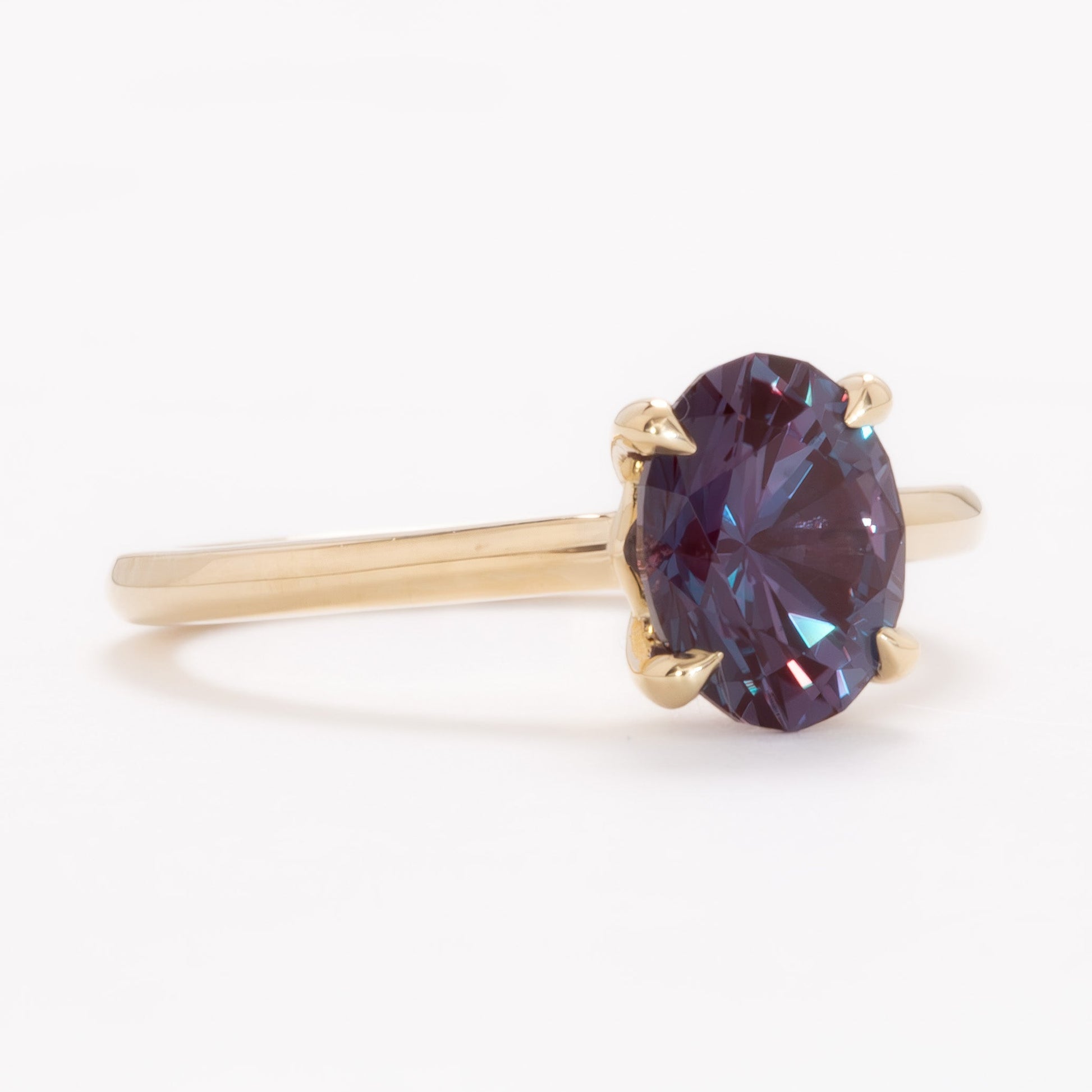 bree solitaire engagement ring in yellow gold and oval lab alexandrite