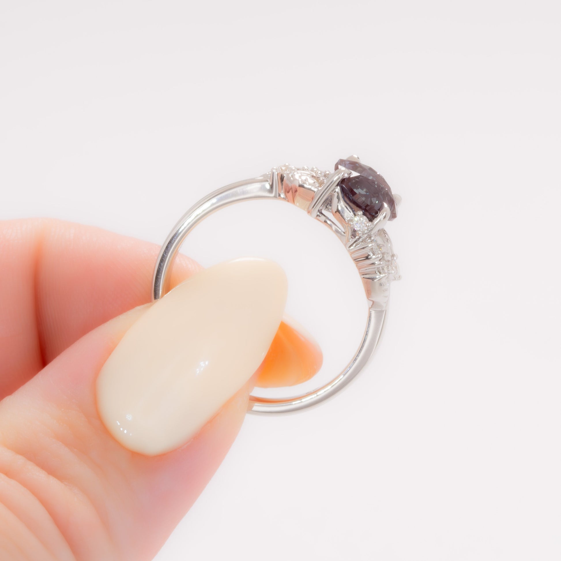 calida nature inspired engagement ring with round lab alexandrite