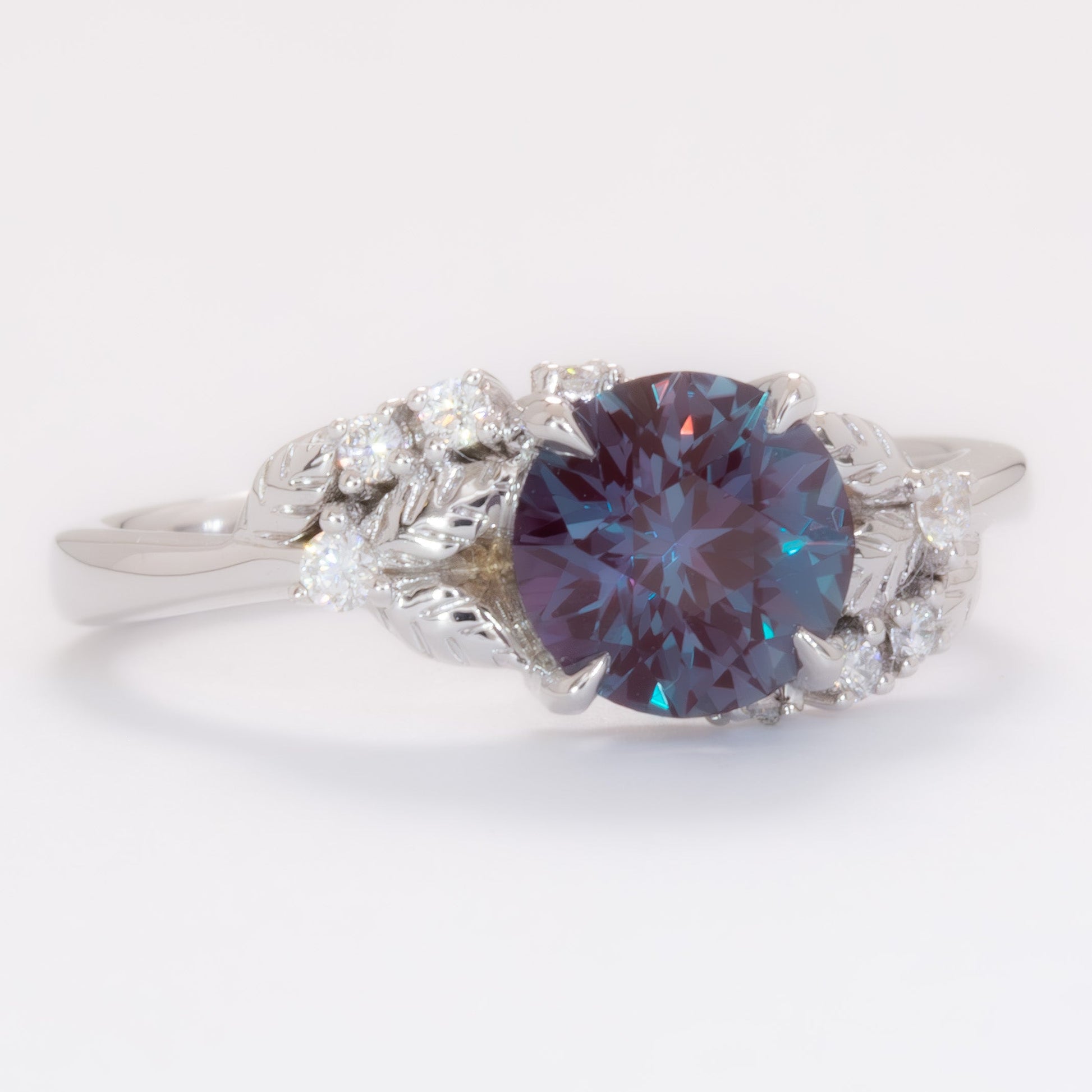 calida nature inspired engagement ring with round lab alexandrite