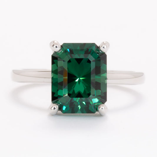 cali solitaire ring with radiant green lab sapphire