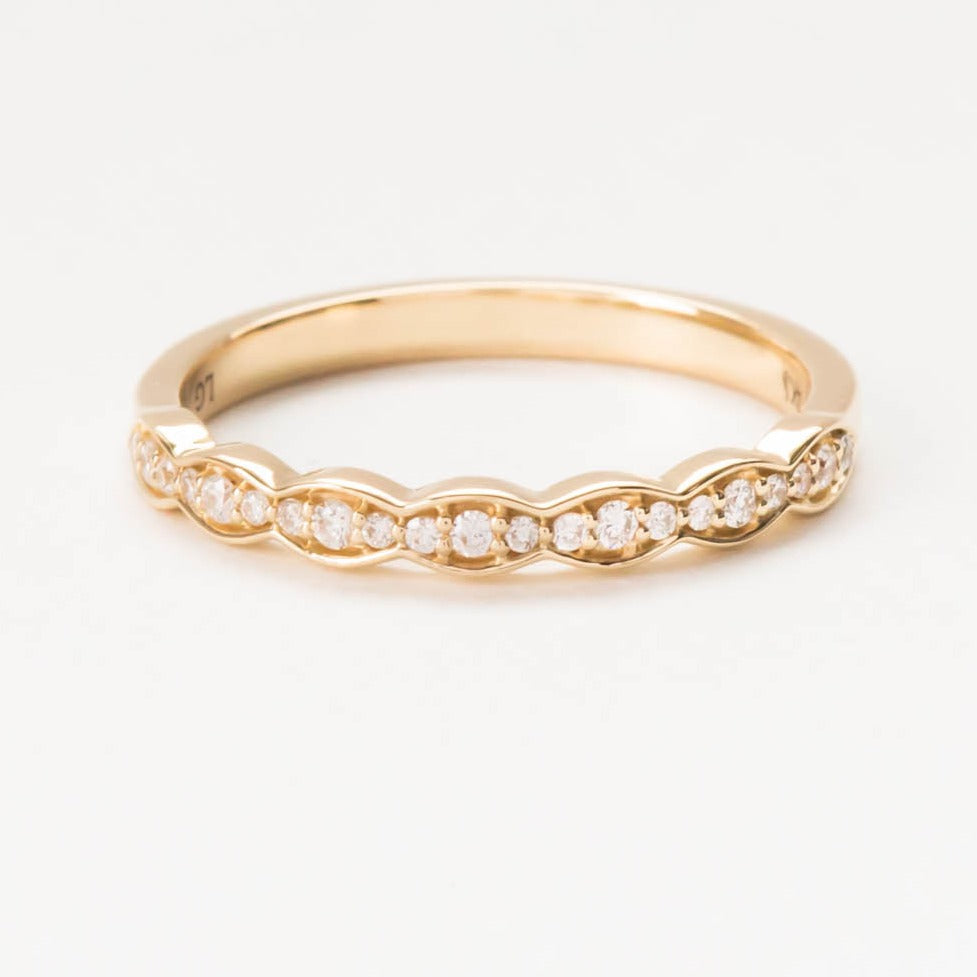 yellow gold band with lab diamonds