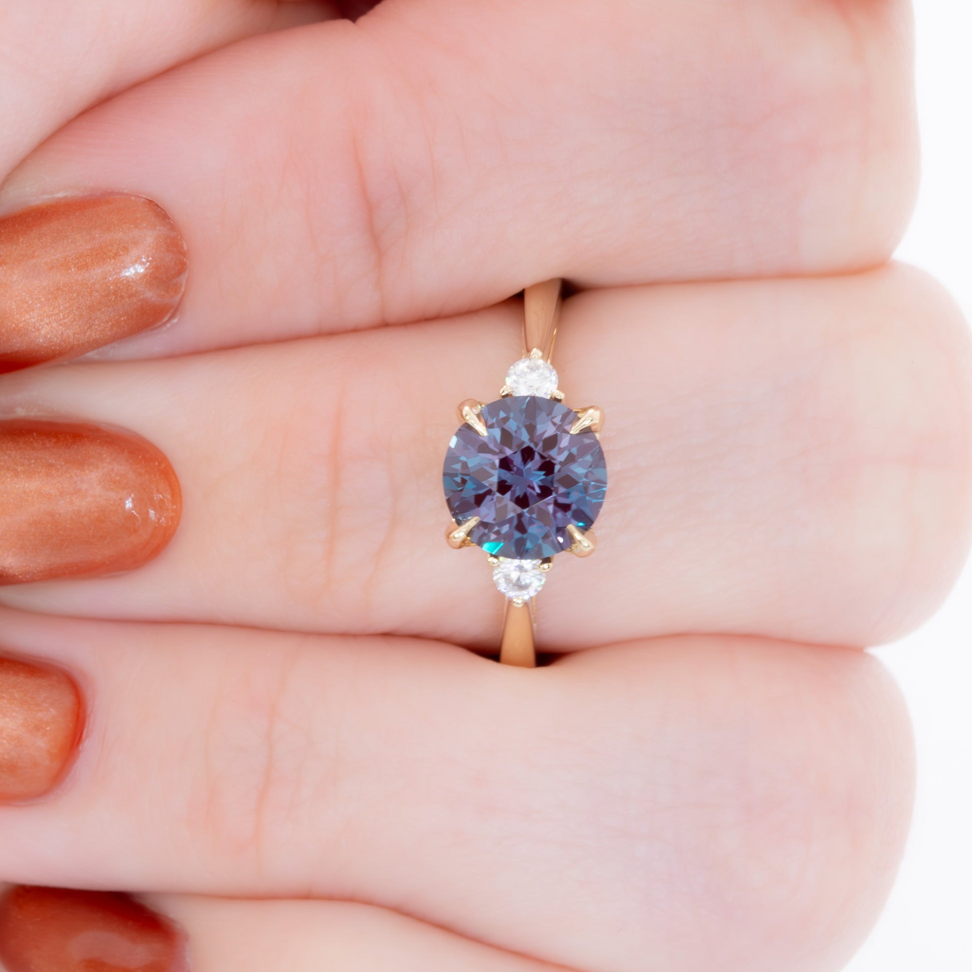 carina three stone ring with large round lab alexandrite