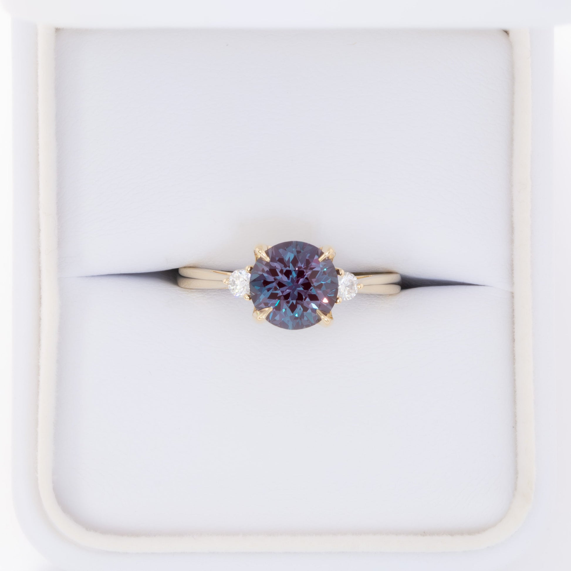 carina three stone ring with large round lab alexandrite