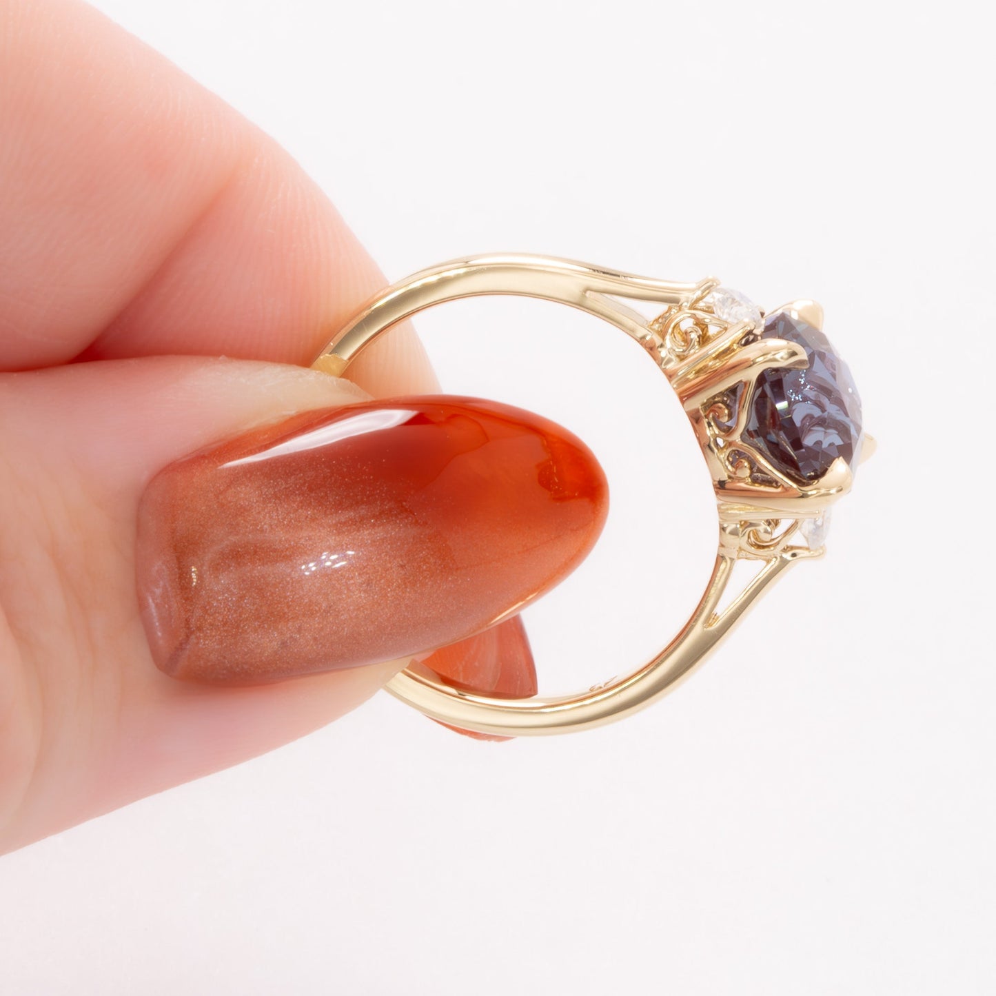 carina three stone ring with large round lab alexandrite