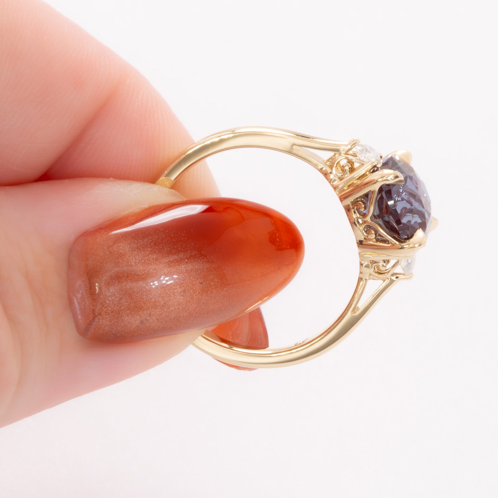 carina three stone ring with large round lab alexandrite
