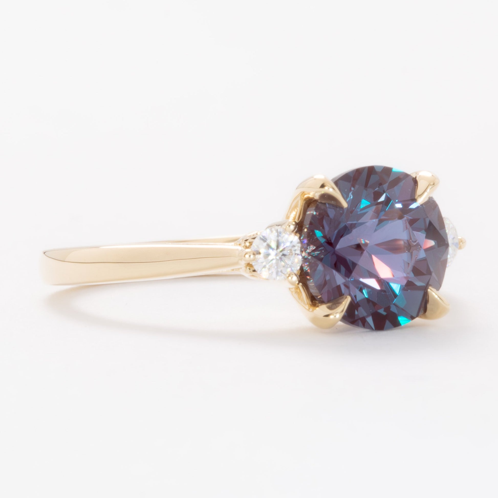 carina three stone ring with large round lab alexandrite