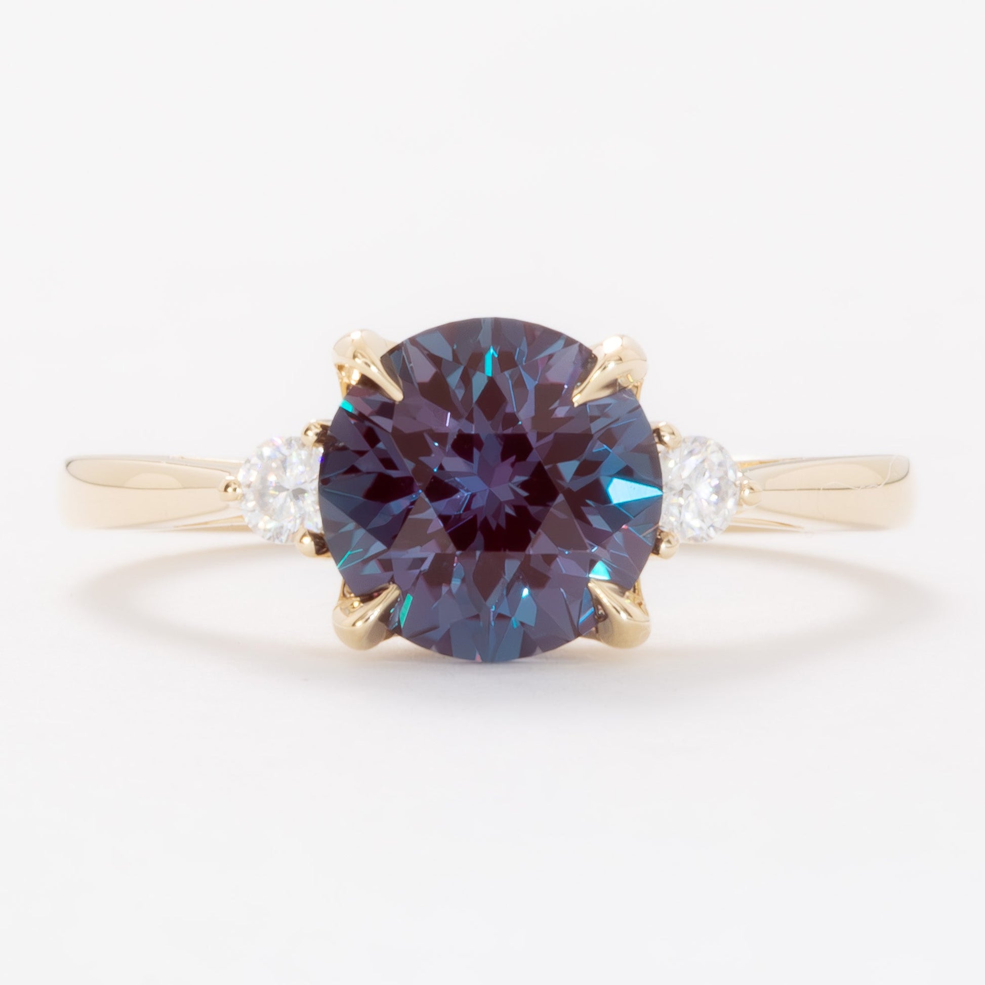 carina three stone ring with large round lab alexandrite