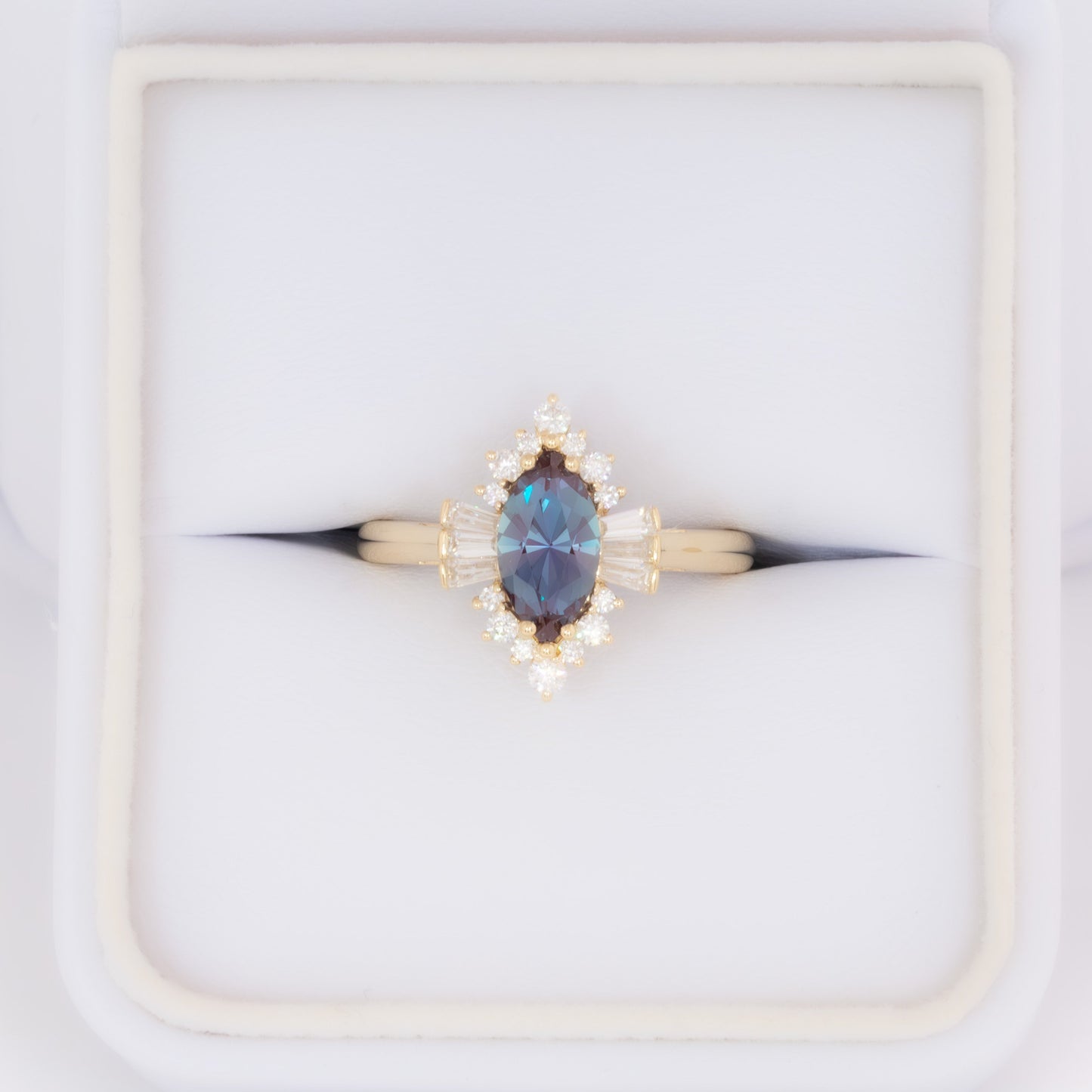 celeste art deco halo engagement ring with marquise lab alexandrite
