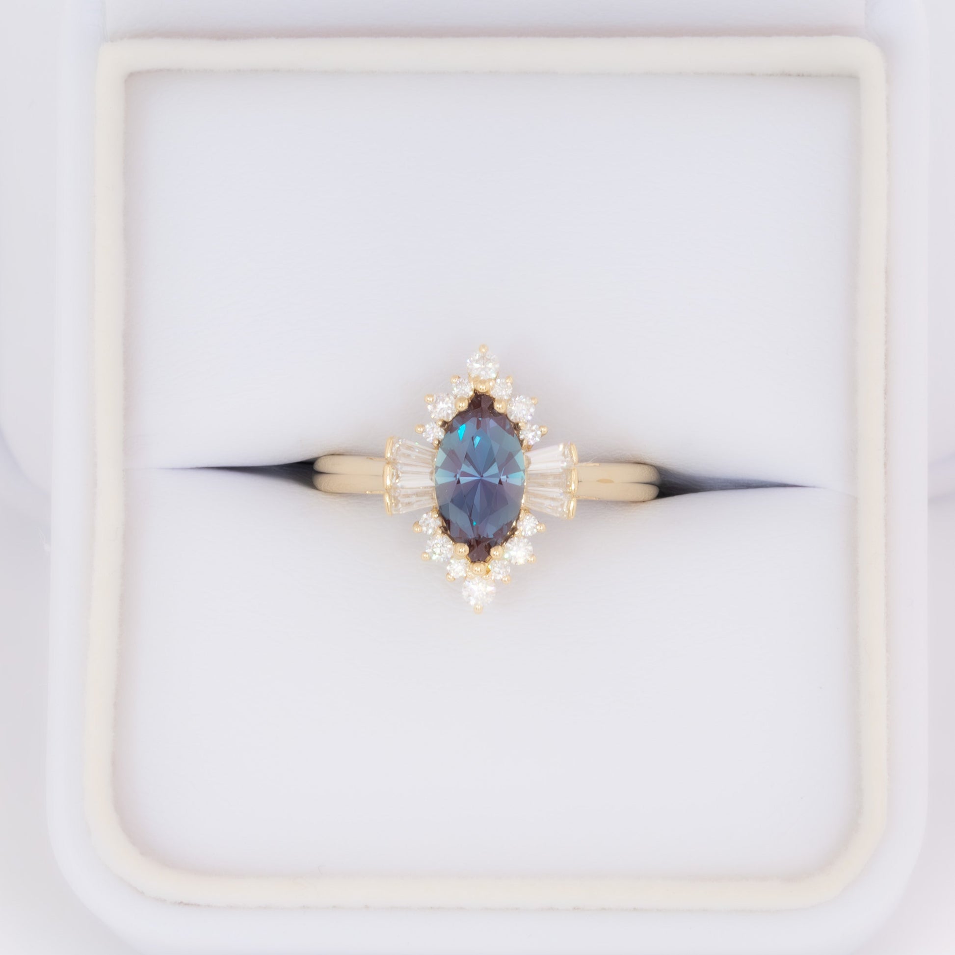 celeste art deco halo engagement ring with marquise lab alexandrite