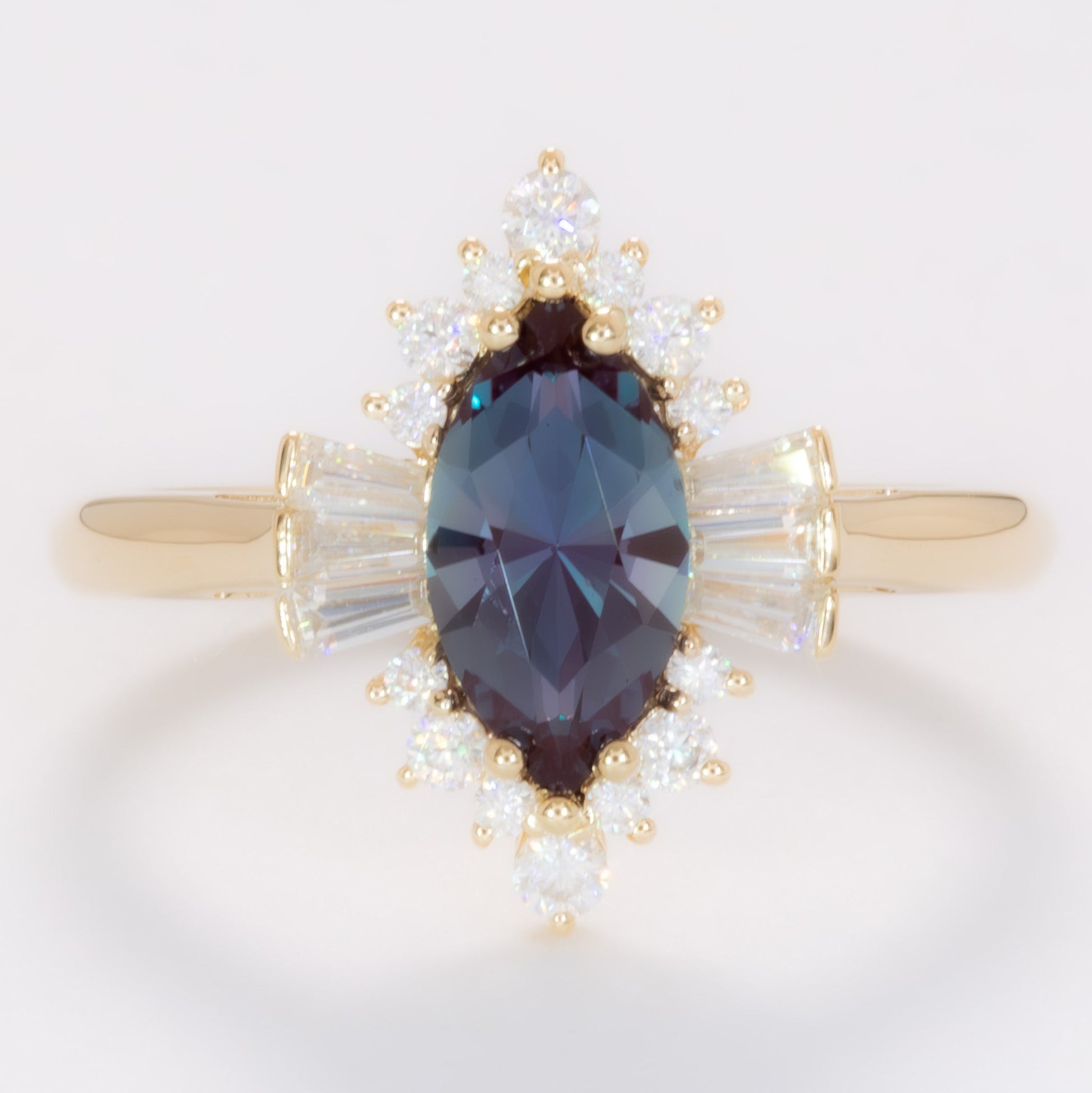 celeste art deco halo engagement ring with marquise lab alexandrite