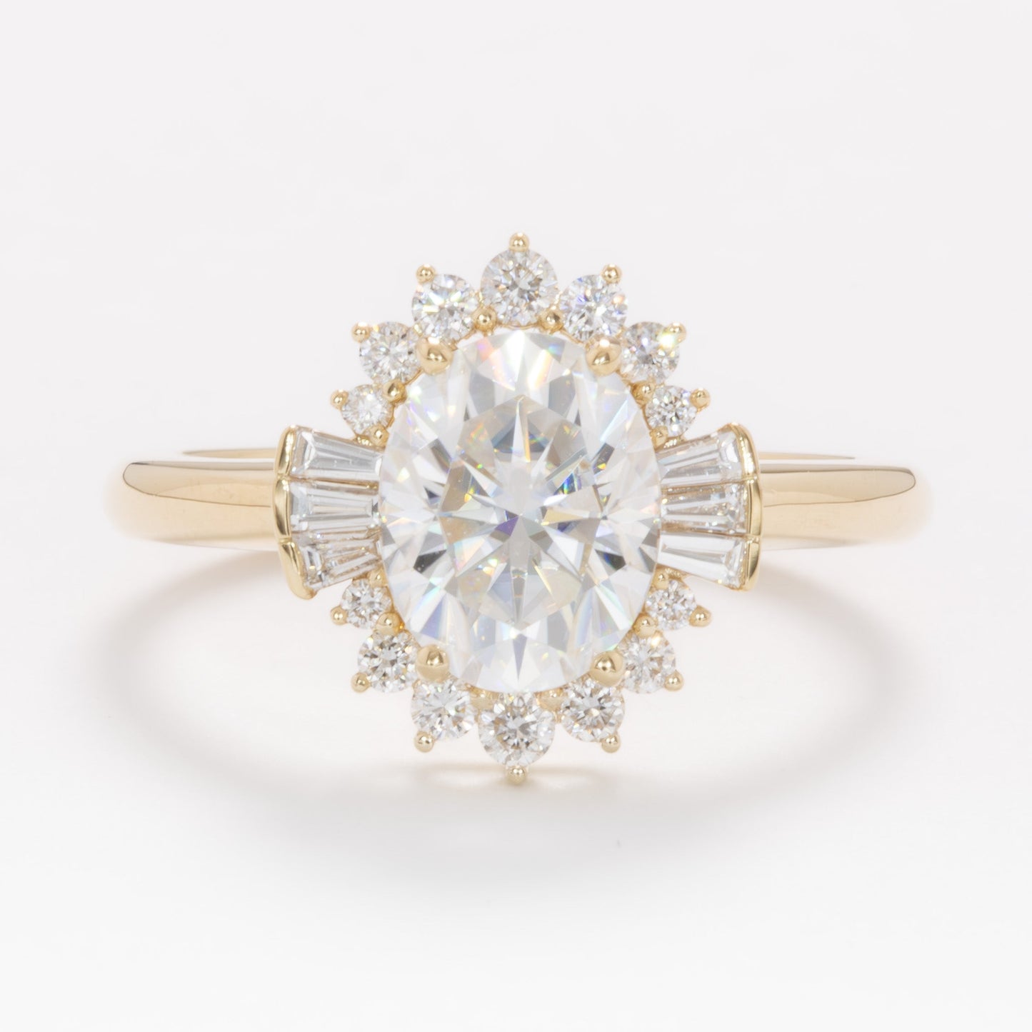 celeste vintage halo wedding set with oval white moissanite