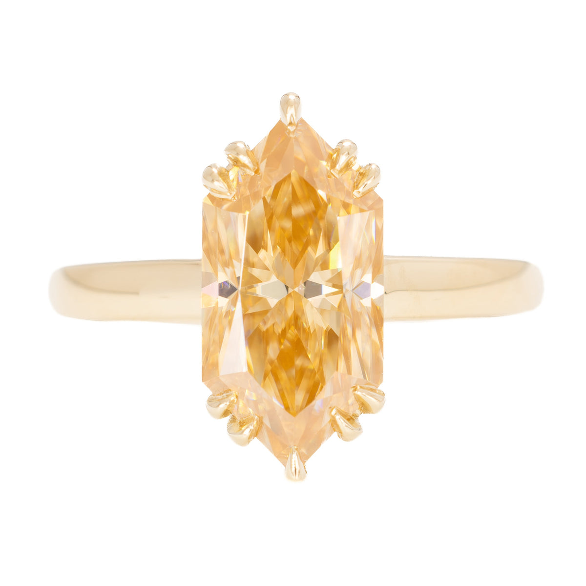 chandra solitaire ring in yellow gold with champagne dutch marquise moissanite