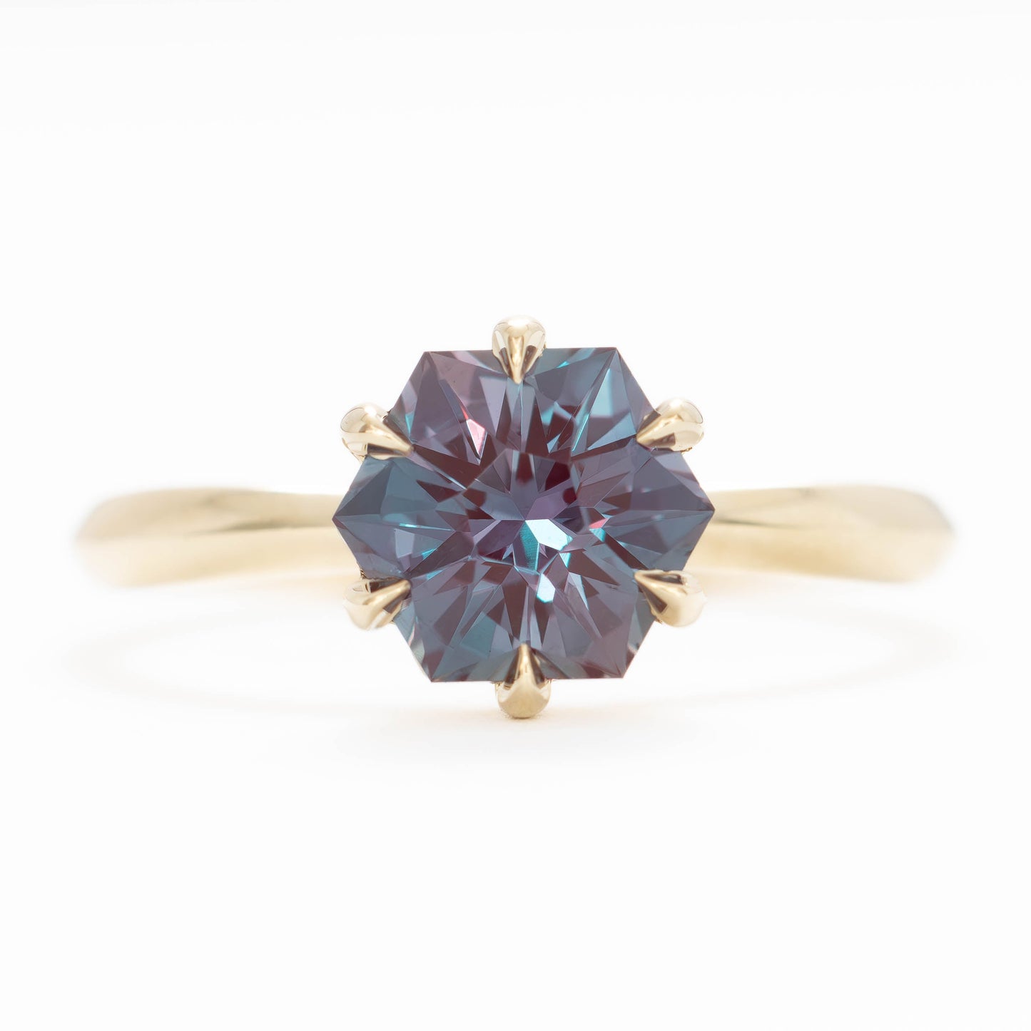 charlotte solitaire in yellow gold with hex cut lab alexandrite 