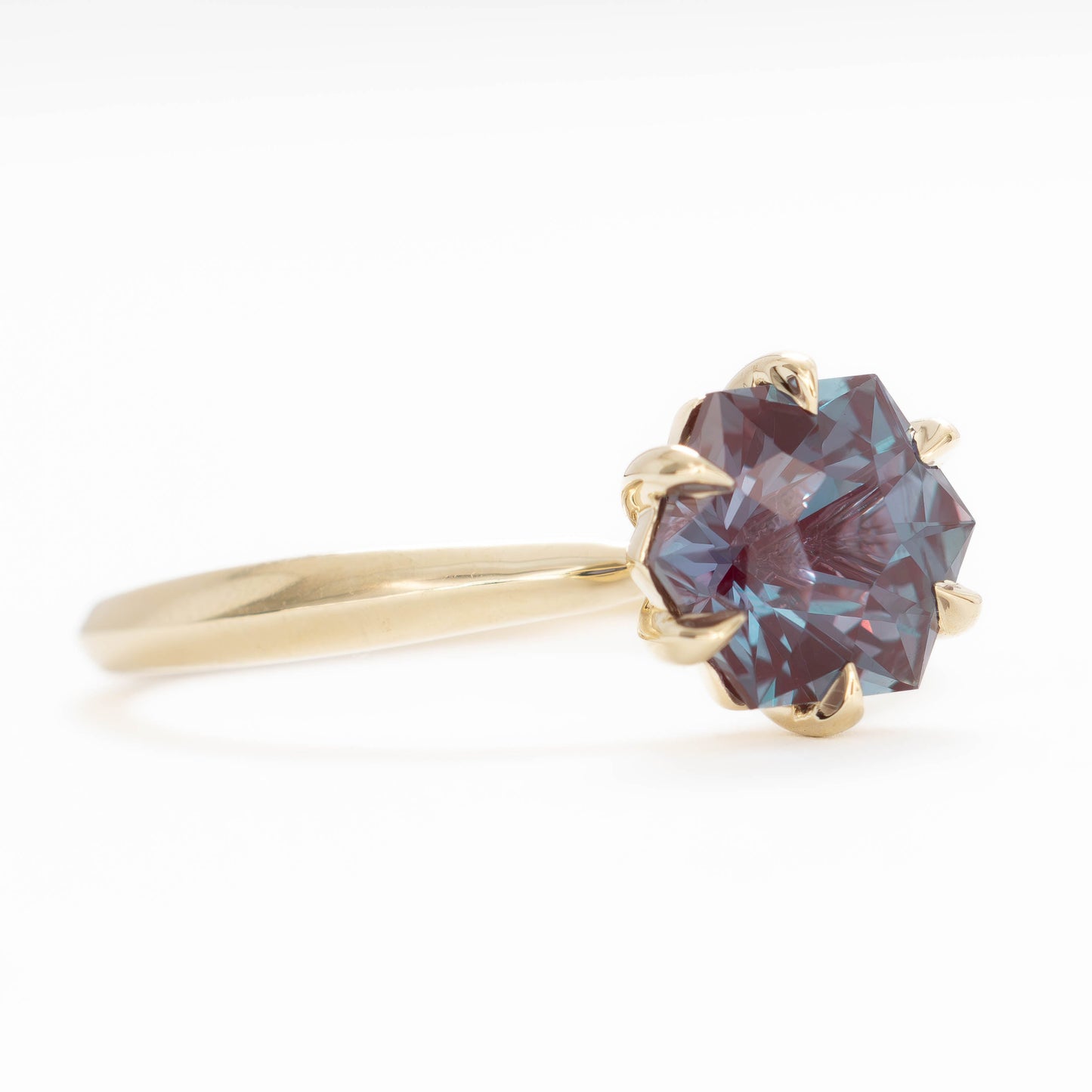 charlotte solitaire in yellow gold with hex cut lab alexandrite 
