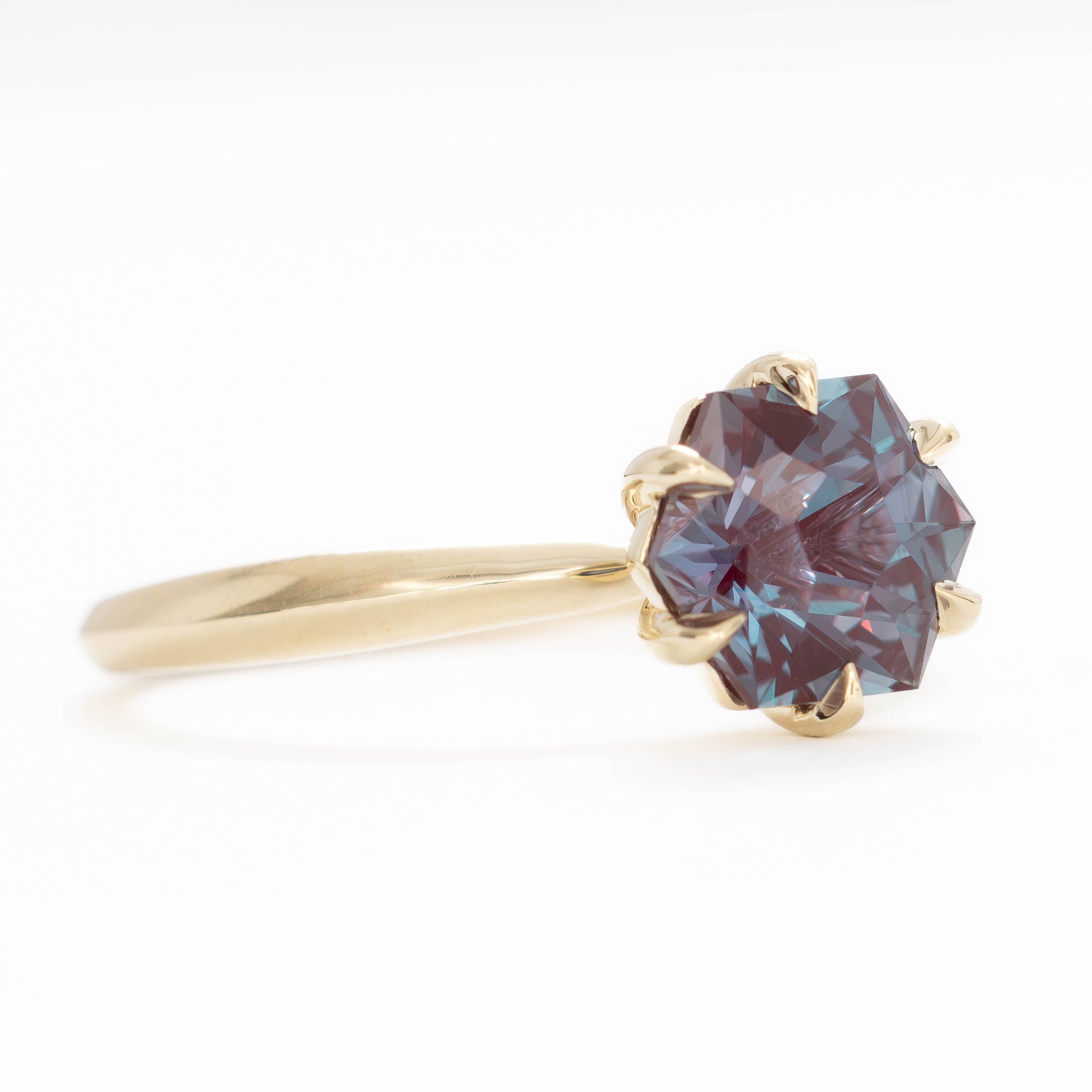charlotte solitaire in yellow gold with hex cut lab alexandrite 