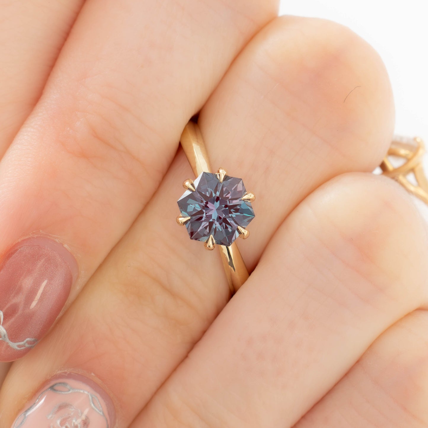 charlotte solitaire in yellow gold with hex cut lab alexandrite 