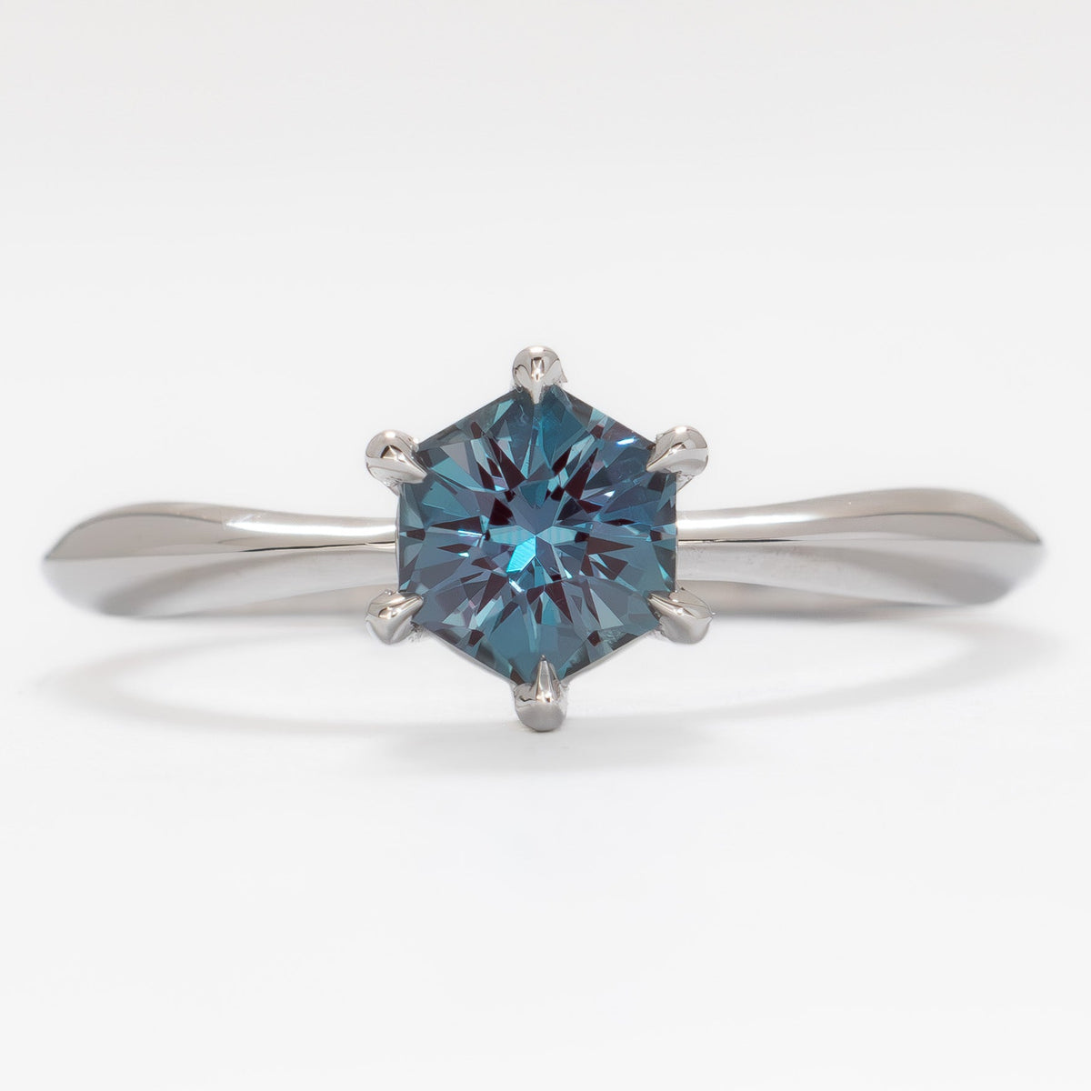 charlotte solitaire ring in white gold with hex lab alexandrite