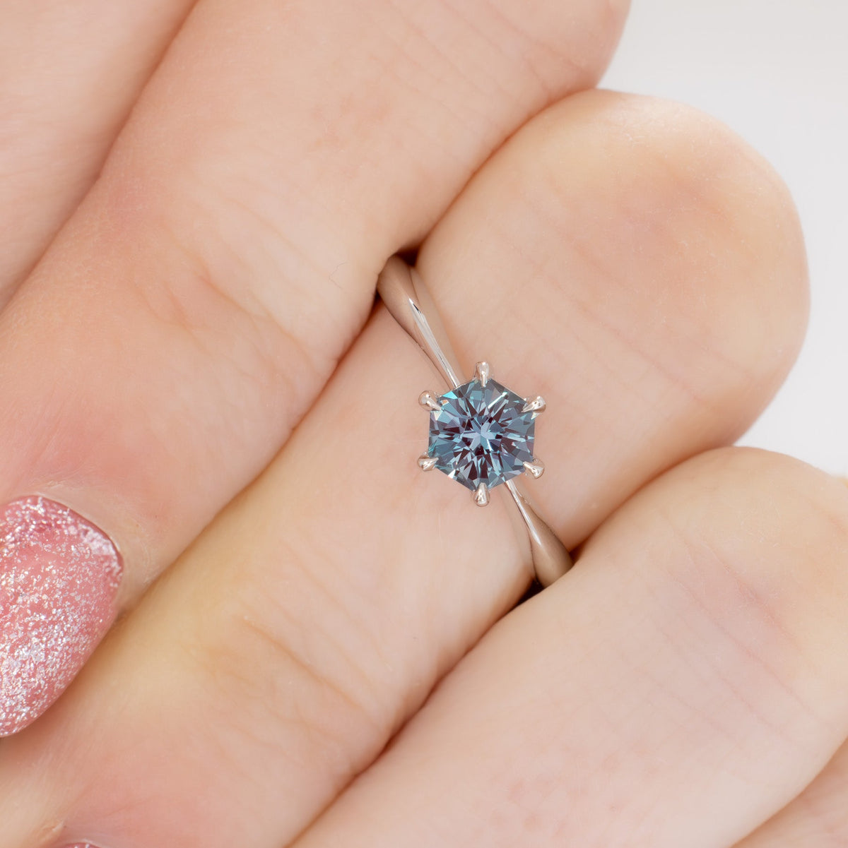 charlotte solitaire ring in white gold with hex lab alexandrite