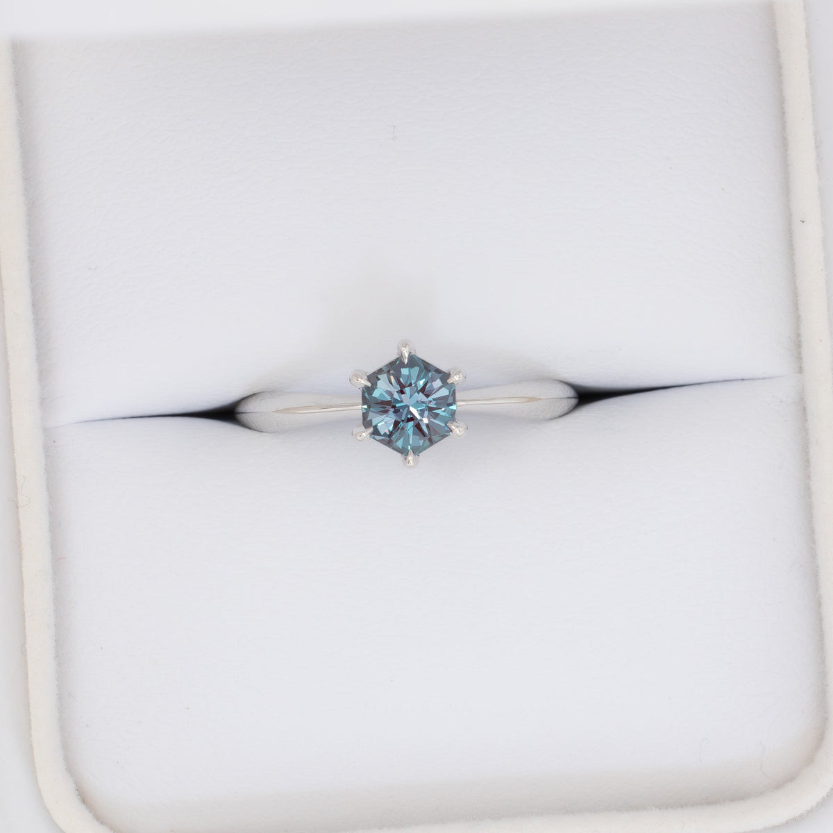 charlotte solitaire ring in white gold with hex lab alexandrite