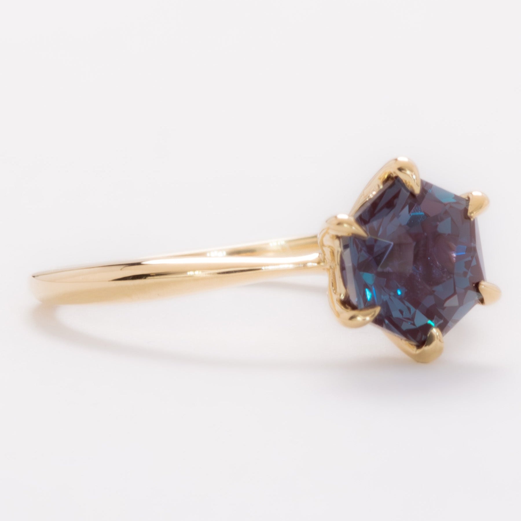 charlotte solitaire ring with hex cut lab alexandrite