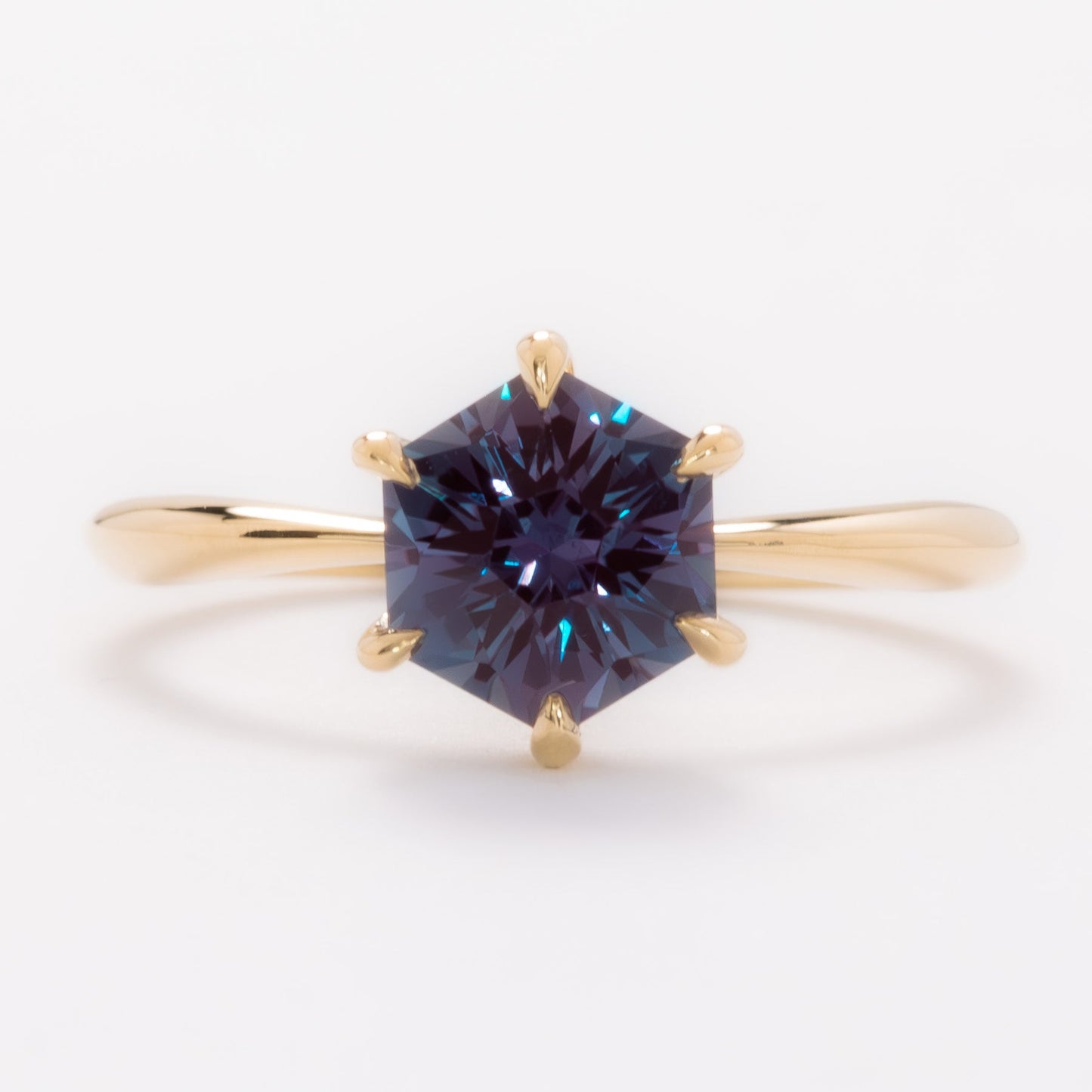 charlotte solitaire ring with hex cut lab alexandrite