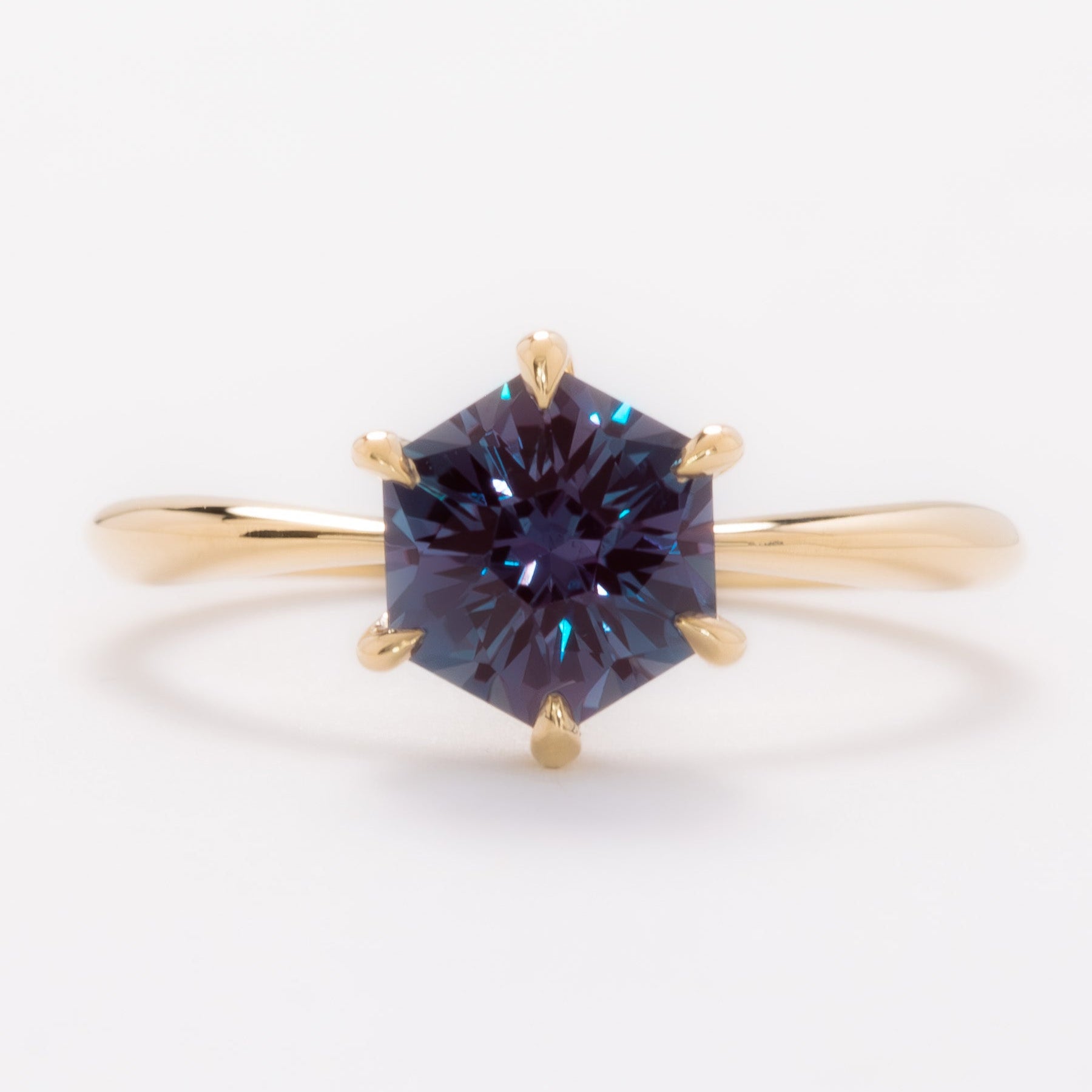 charlotte solitaire ring with hex cut lab alexandrite