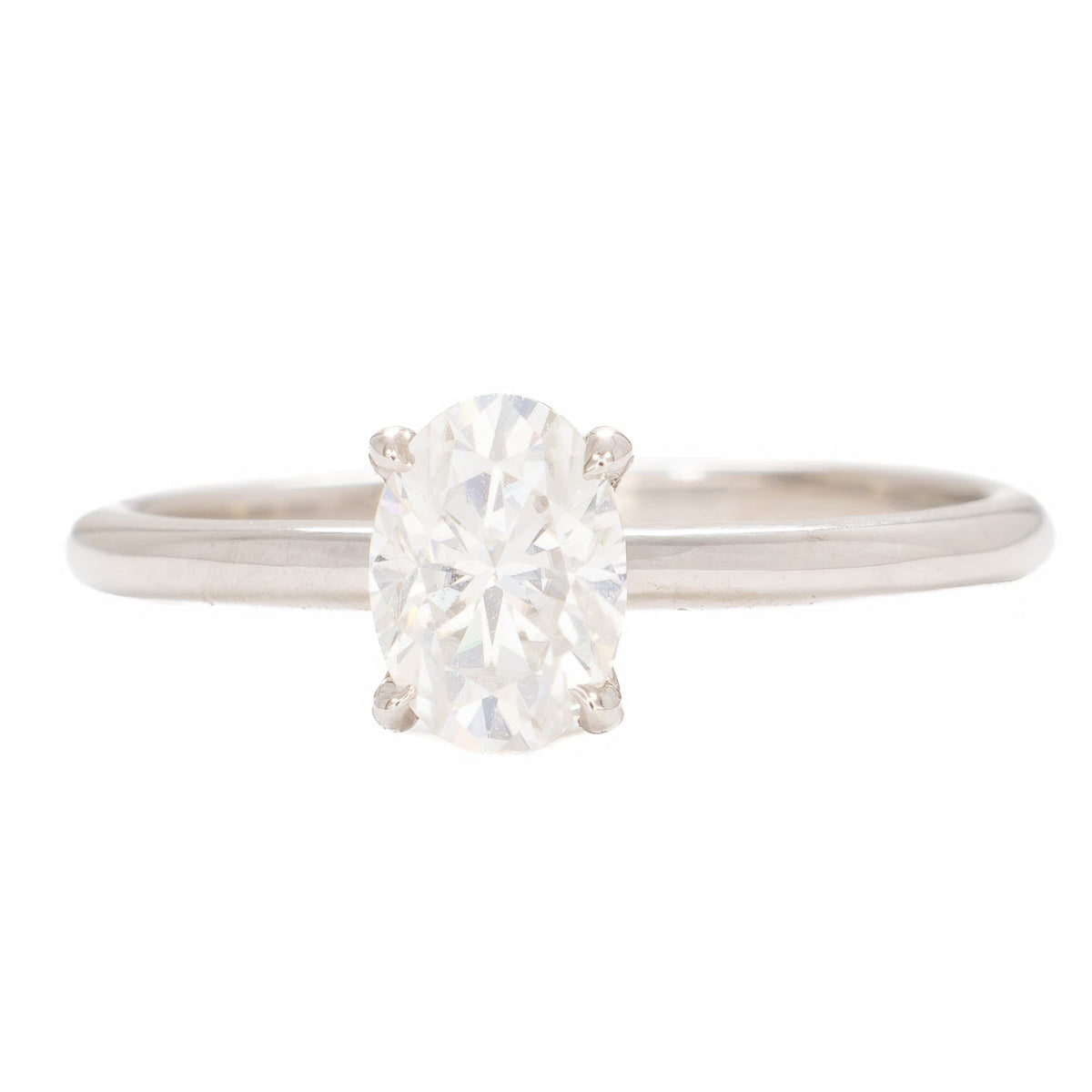 charmaine solitaire ring in white gold with oval white moissanite
