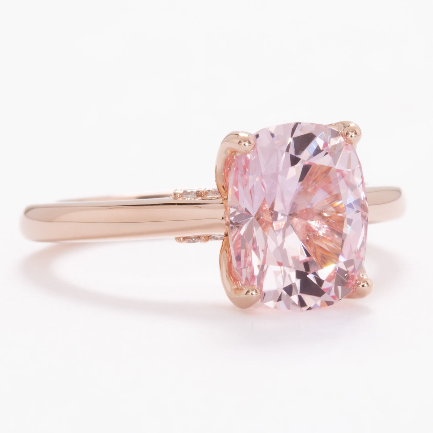 clover floral inspired engagement ring with peach lab sapphire