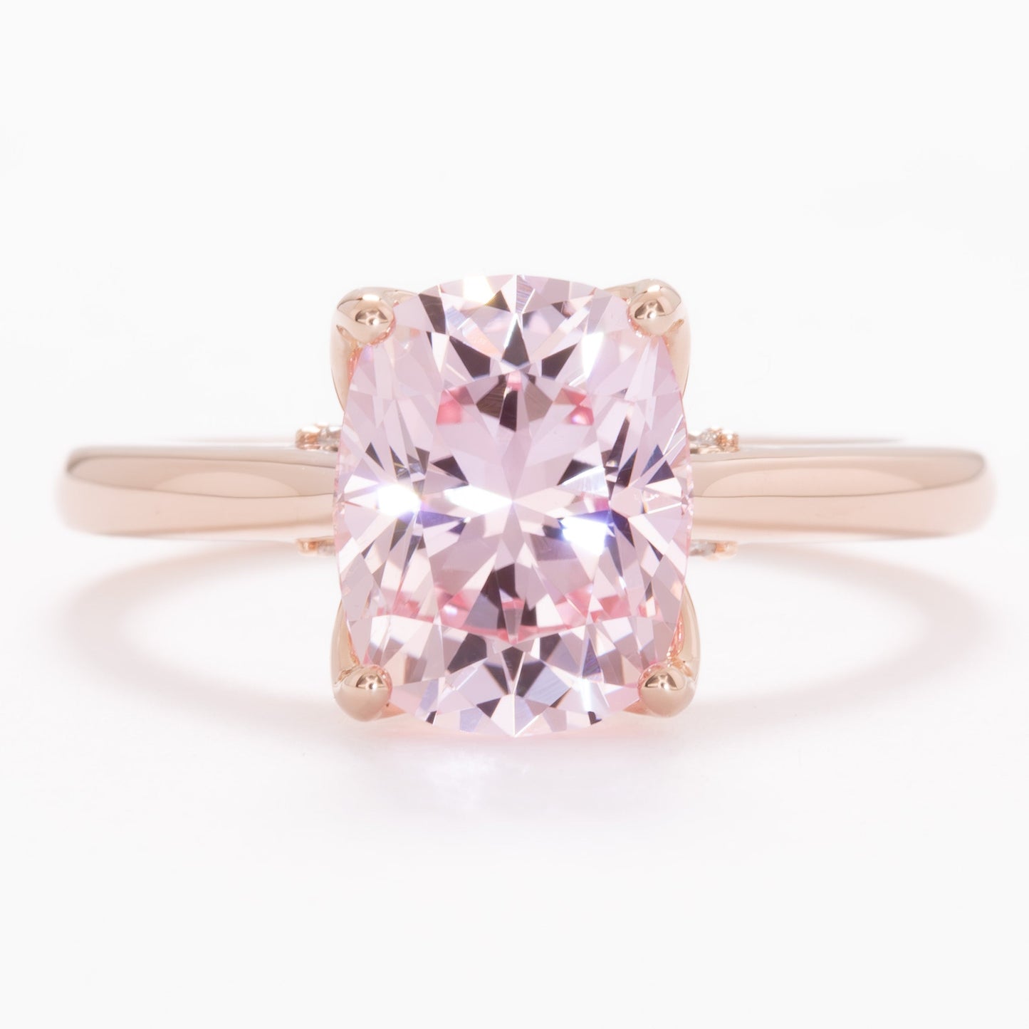 clover floral inspired engagement ring with peach lab sapphire