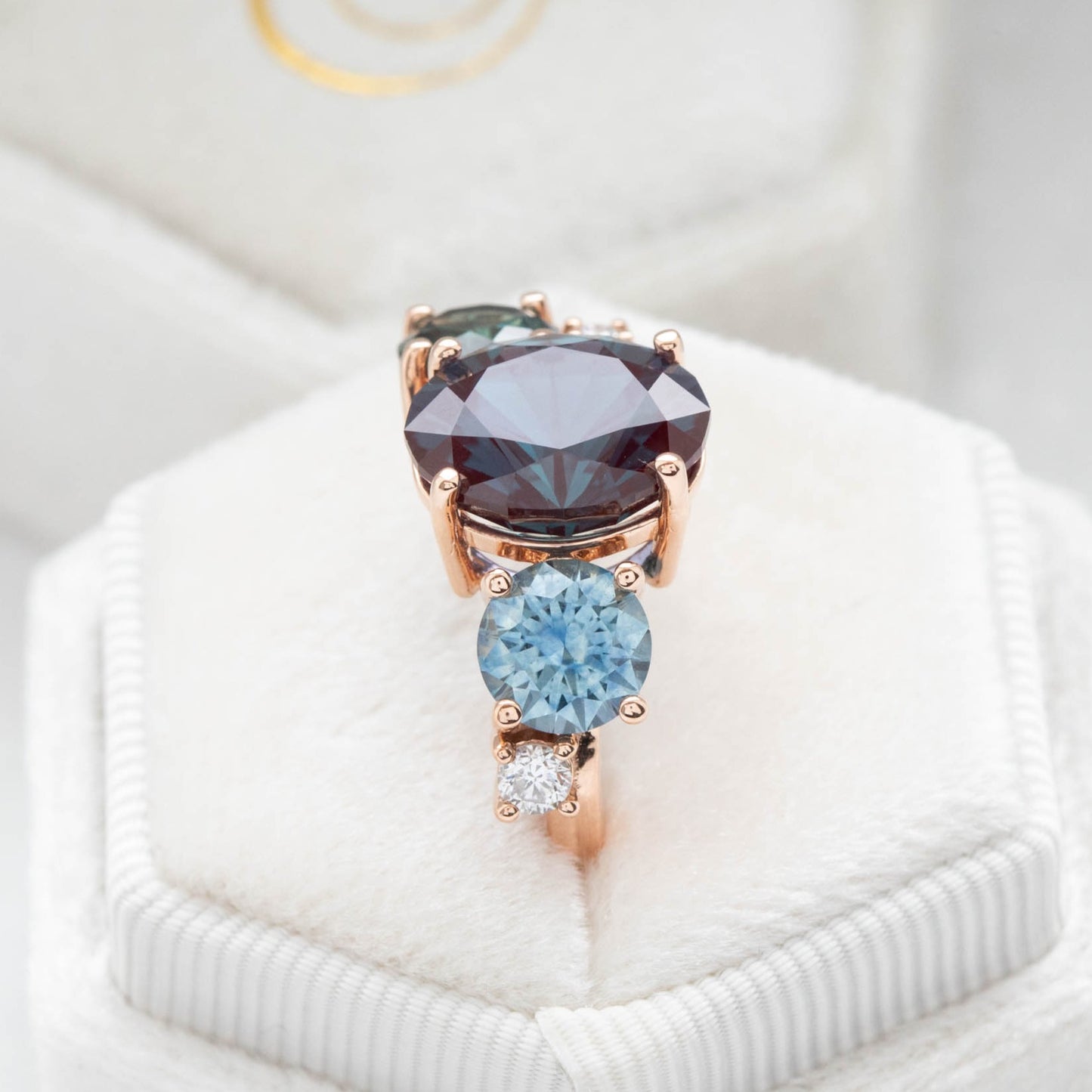 cluster ring with montana sapphires and lab alexandrite