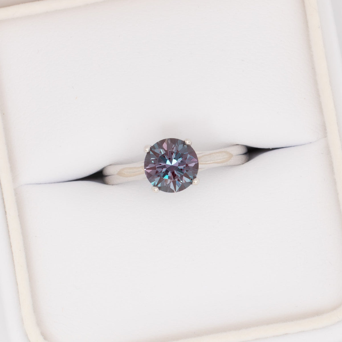 courtney solitaire ring in white gold with round lab alexandrite