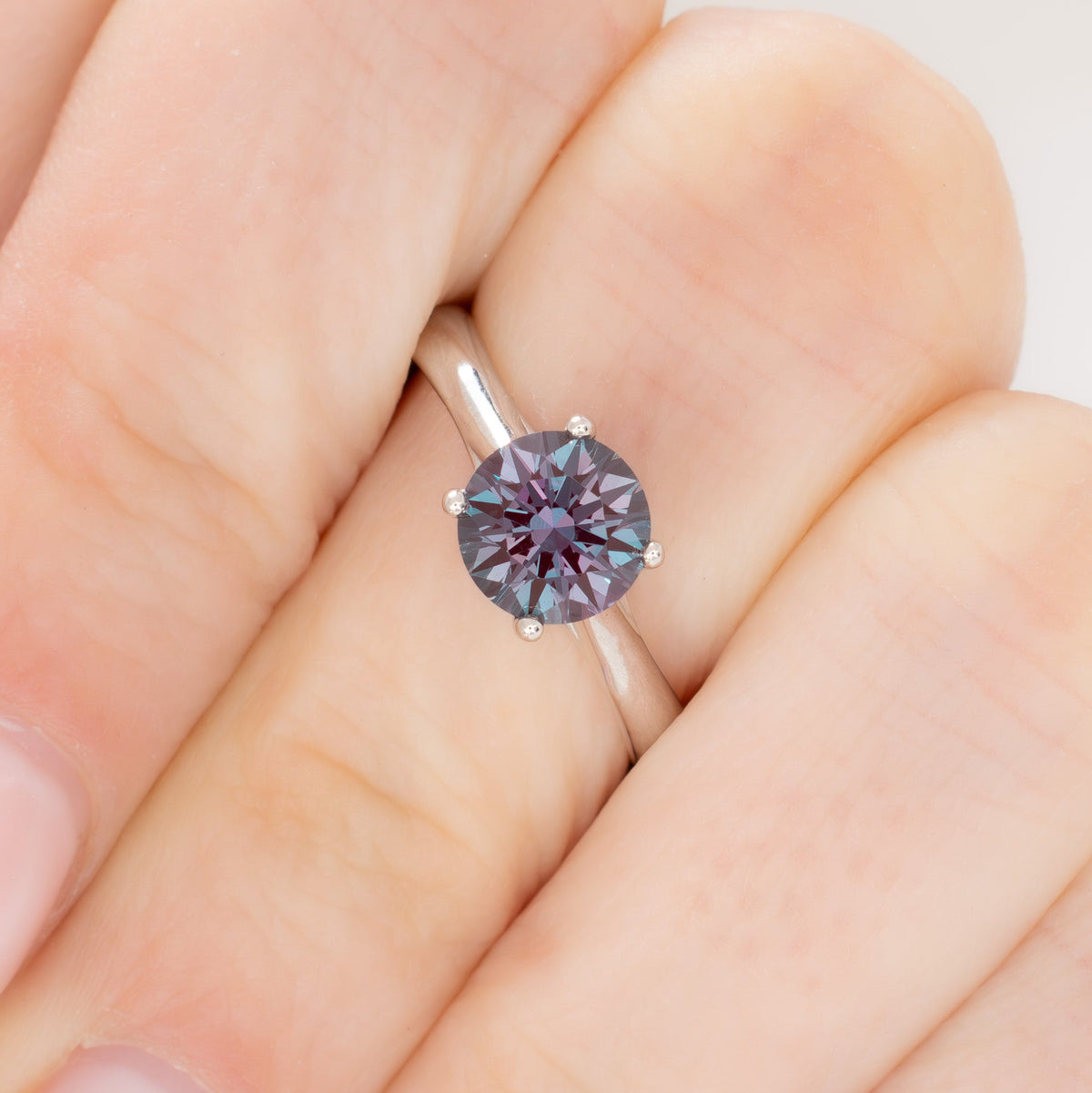 courtney solitaire ring in white gold with round lab alexandrite
